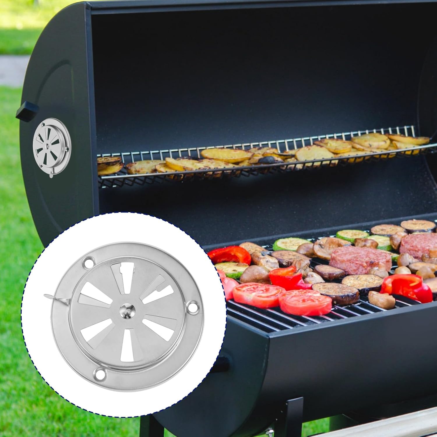 2 PCS BBQ Grill Smoker Air Vent Set, Adjustable Stainless Steel Grill Vent Damper for Controlling Airflow, BBQ Smoker Grilling Exhaust Smokers Replacement Parts for Grills, Stove and Smokers (95mm) - Image 3