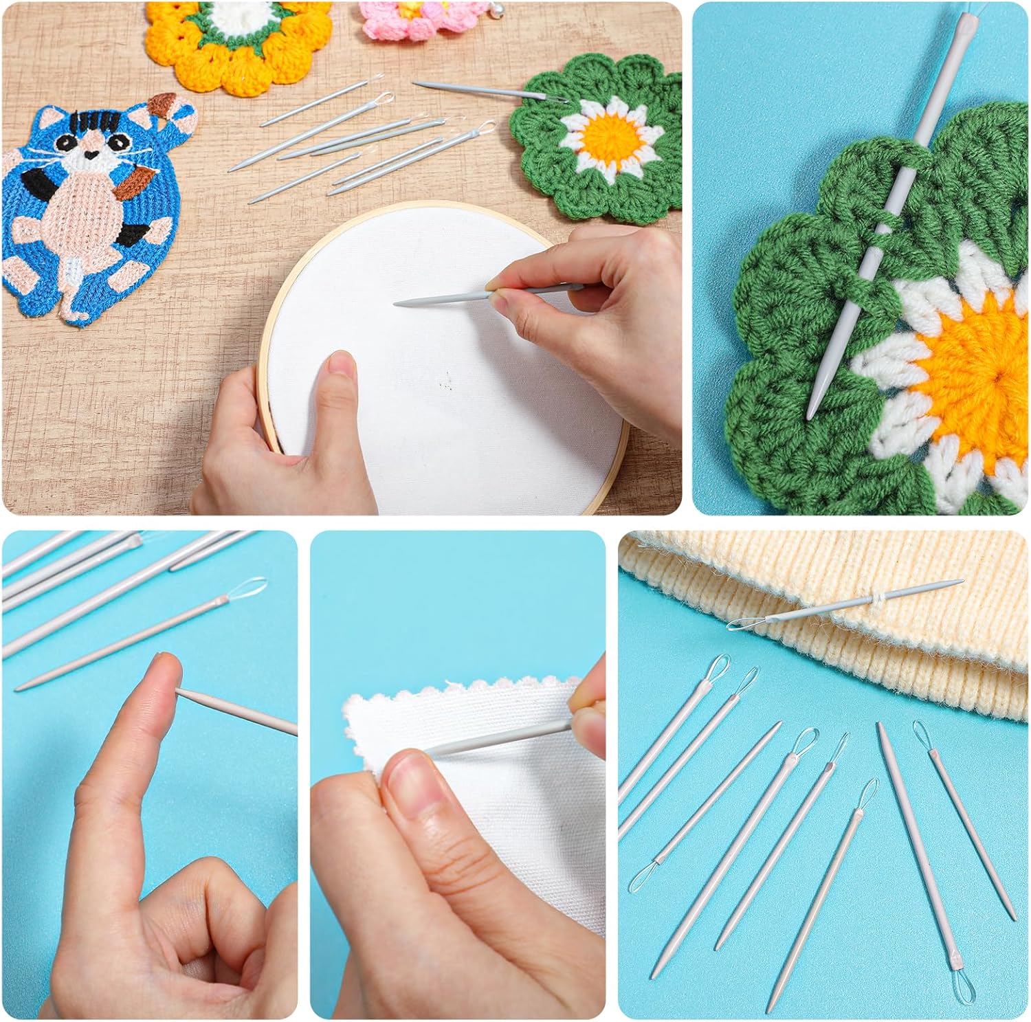 9 PCS Wool Yarn Needles, Darning Needle Nylon Thread Rope Threader Large Eye Tapestry Needle for Weave Hand Weaving Sweater Tools Accessories for Sewing Knitting Crochet Yarn Embroidery - Image 2