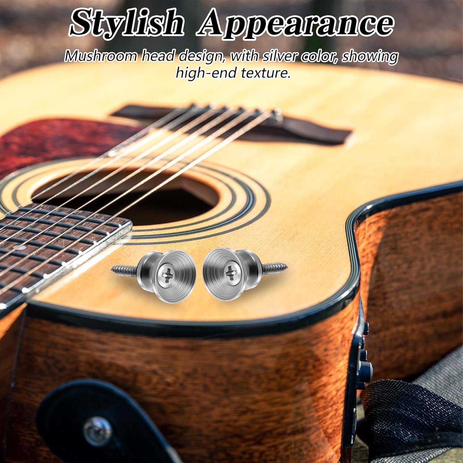 Xindojuz 18 PCS Guitar Strap Button, Metal Guitar Strap Peg Buttons Locks End Pins with Mounting Screws, Anti Slipping Music Parts for Acoustic Classical Electric Guitars Bass Ukulele (Silver) - Image 2