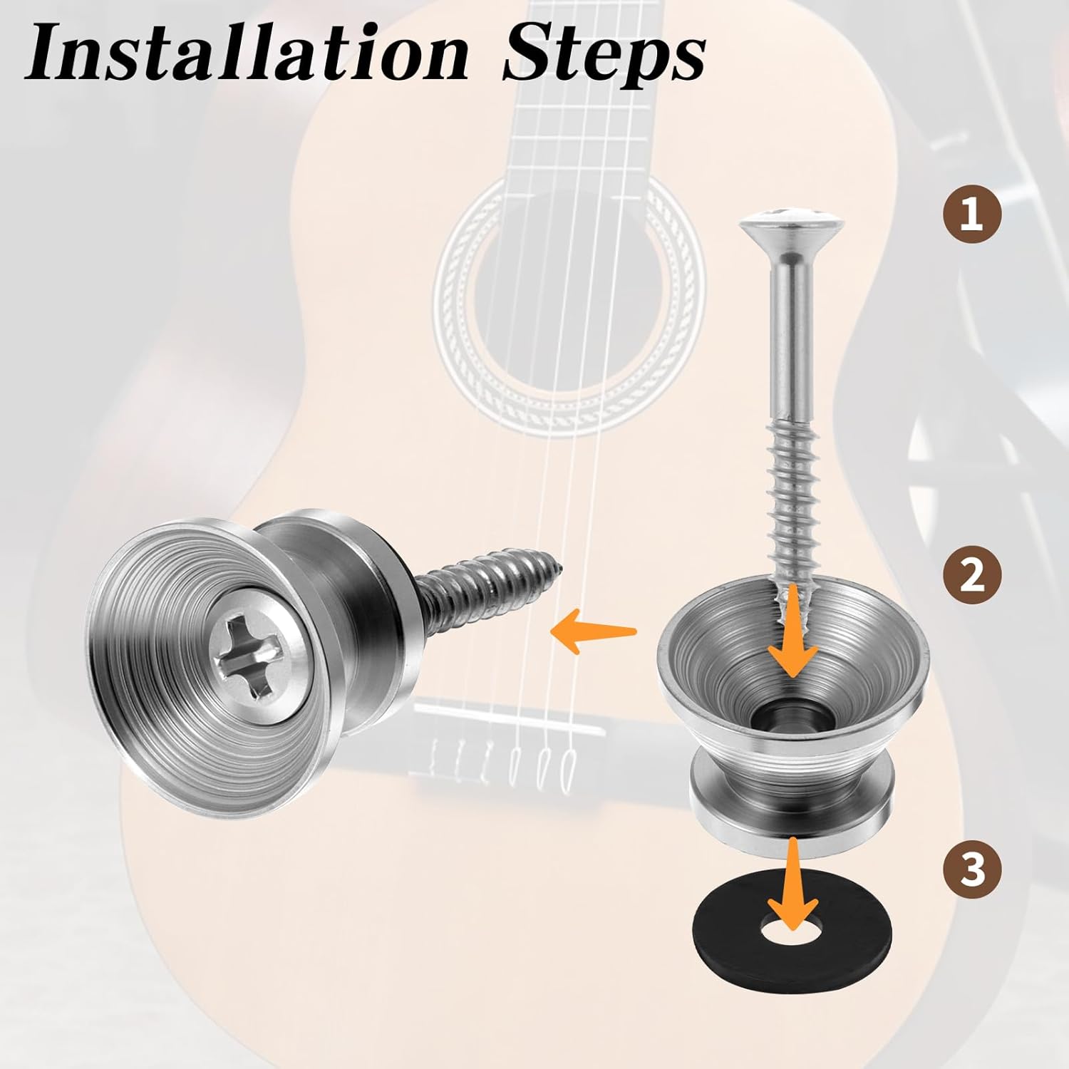 Xindojuz 18 PCS Guitar Strap Button, Metal Guitar Strap Peg Buttons Locks End Pins with Mounting Screws, Anti Slipping Music Parts for Acoustic Classical Electric Guitars Bass Ukulele (Silver) - Image 3