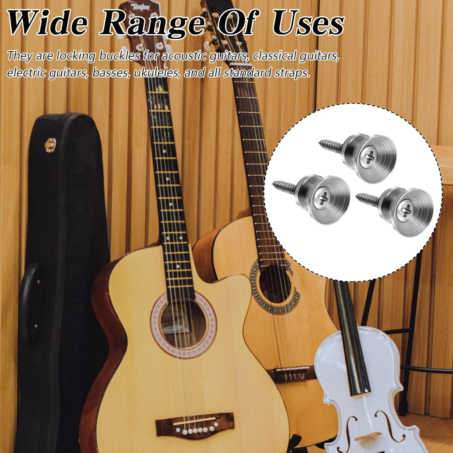 Xindojuz 18 PCS Guitar Strap Button, Metal Guitar Strap Peg Buttons Locks End Pins with Mounting Screws, Anti Slipping Music Parts for Acoustic Classical Electric Guitars Bass Ukulele (Silver) - Image 5