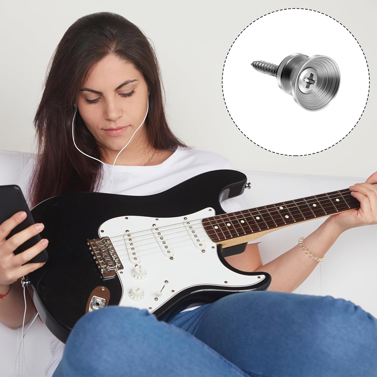 Xindojuz 18 PCS Guitar Strap Button, Metal Guitar Strap Peg Buttons Locks End Pins with Mounting Screws, Anti Slipping Music Parts for Acoustic Classical Electric Guitars Bass Ukulele (Silver) - Image 6