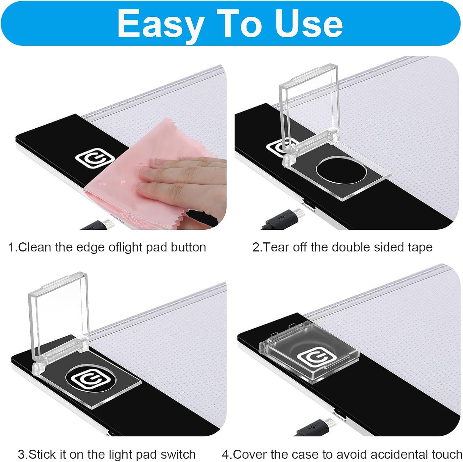 2 PCS Self-Adhesive Light Switch Cover Diamond Art Accessories, Power Pad Button Cover Clear Touch Push Start Switch Covers Protector for Light Pad, Table, Lightbox for Tracing, Lights Board - Image 4