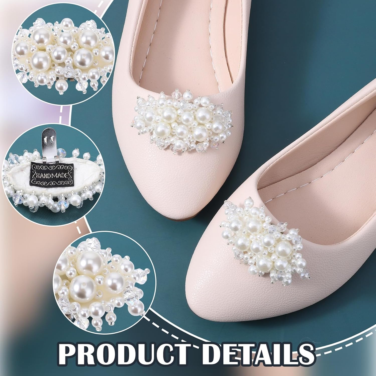 2Pcs Pearl Flower Shoe Clips for Women Dress Shoes, 1.57 x 2.76