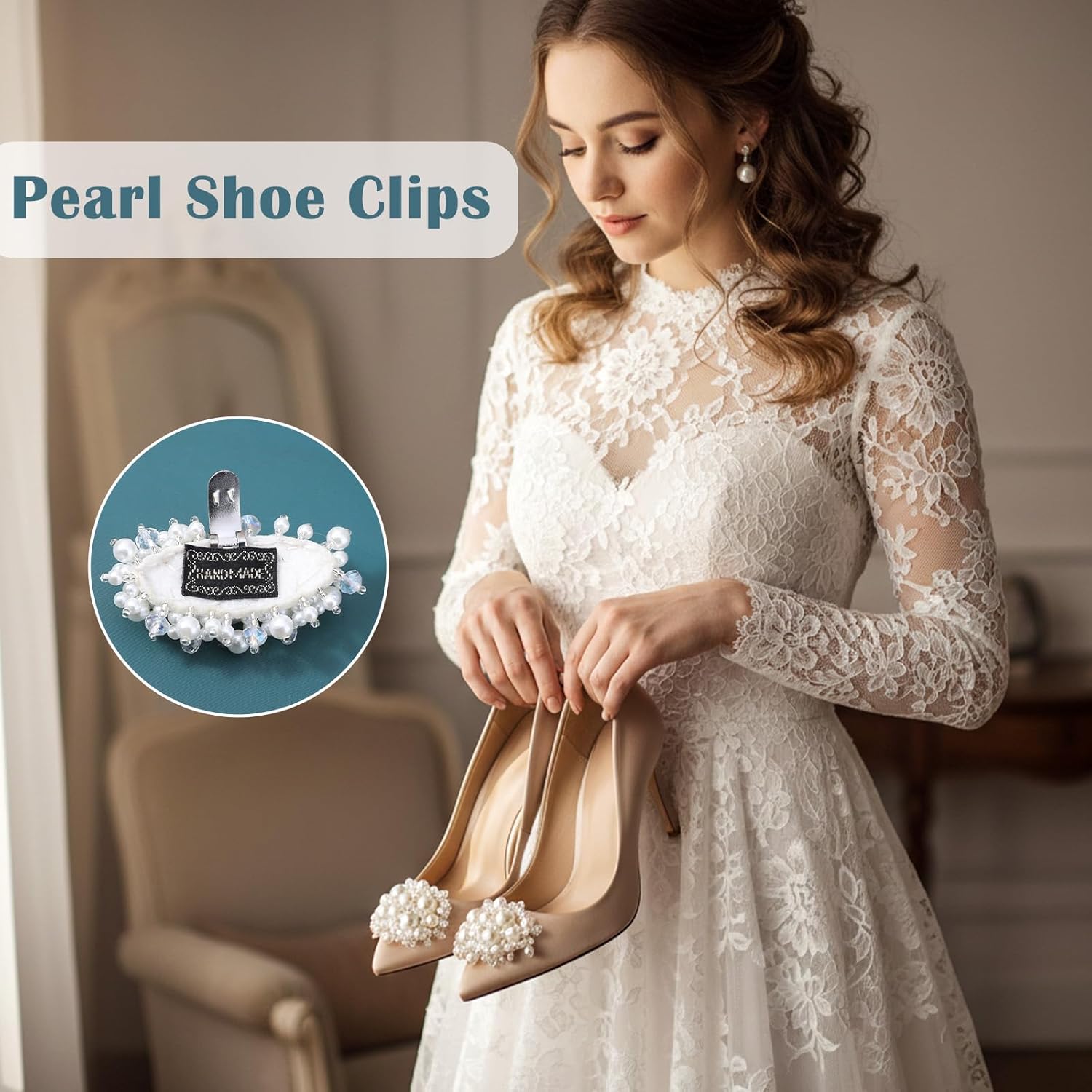 2Pcs Pearl Flower Shoe Clips for Women Dress Shoes, 1.57 x 2.76