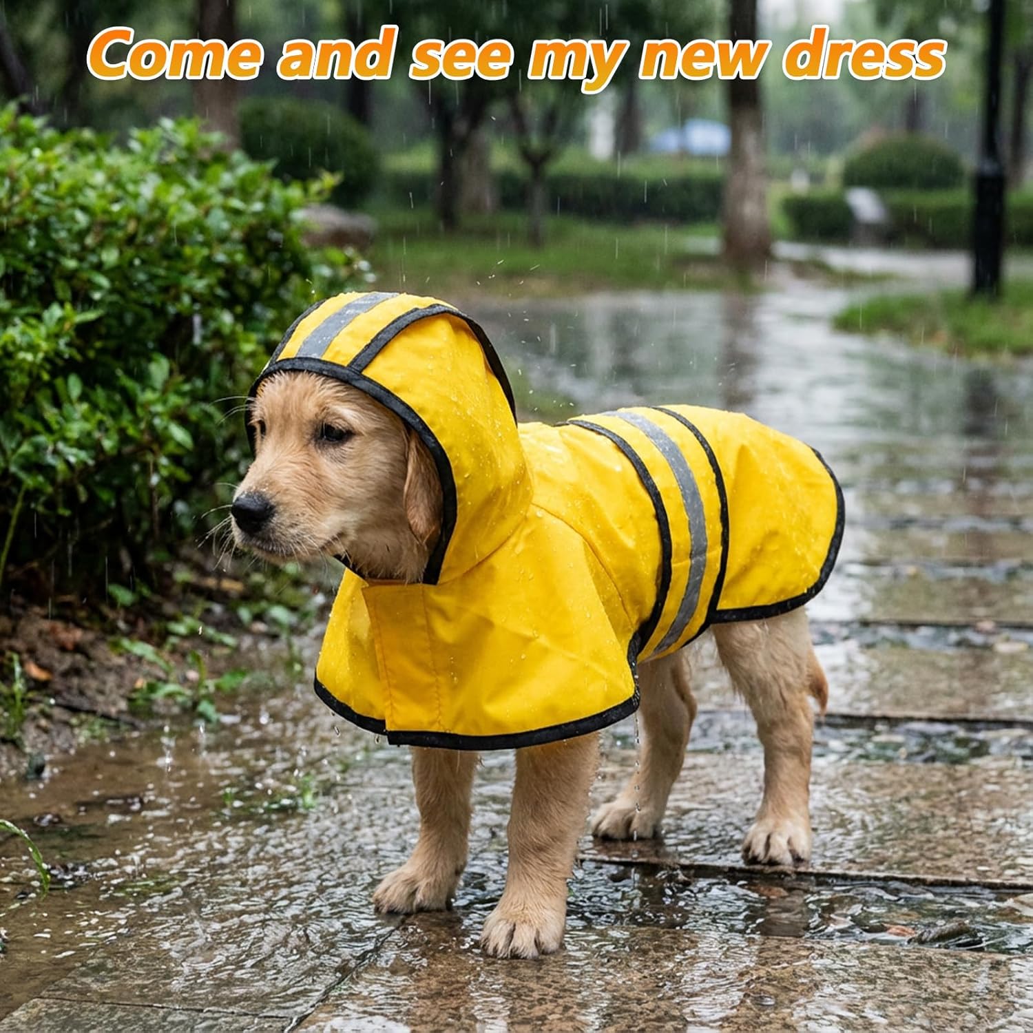Dog Raincoat with Hood, Rain Jacket for Dogs Waterproof with Reflective Safety Hooded Slicker Poncho, Convenient Leash Hole & Adjustable Fit, Perfect for Small, Medium, and Large Dogs (Yellow M Size) - Image 5