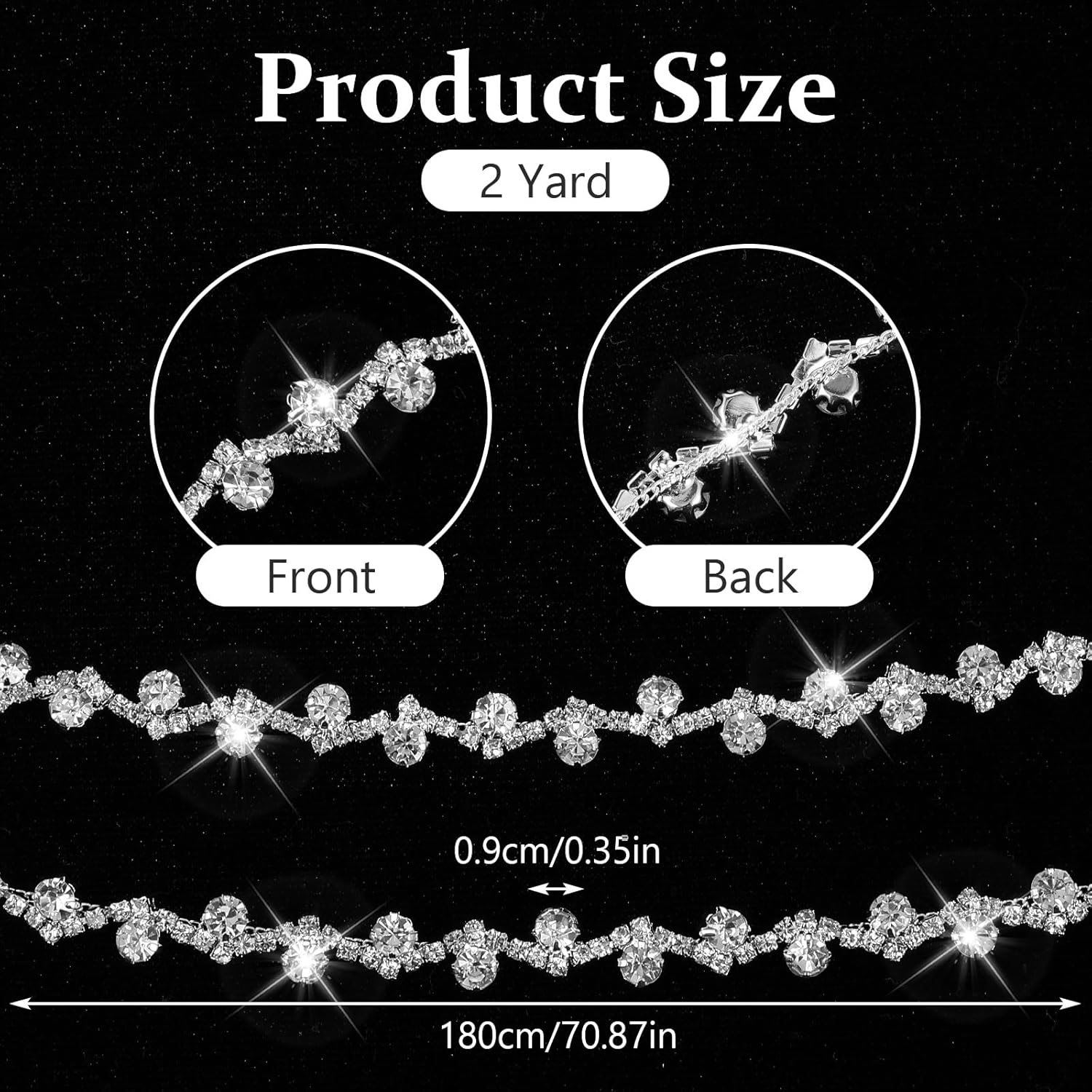 2 Yard Rhinestone String Silver Rhinestone Strings by The Yard Rope Crystal Applique Strips String for Crafts Silver Crystal Close Chain for Wedding Clothes DIY Cups - Image 1