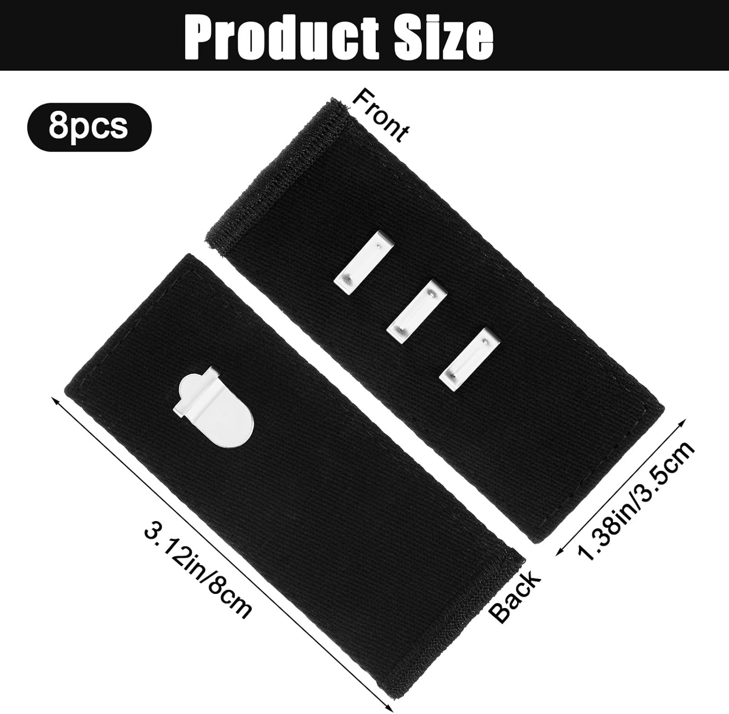 Xinjoduz 8 pcs Black Hook Waist Band Extenders, Pants Waist Extenders with Metal Hook Adjustable Waistband Extender for Men Women, Pants, Jeans, Skirts, Trousers Fasteners - Image 1
