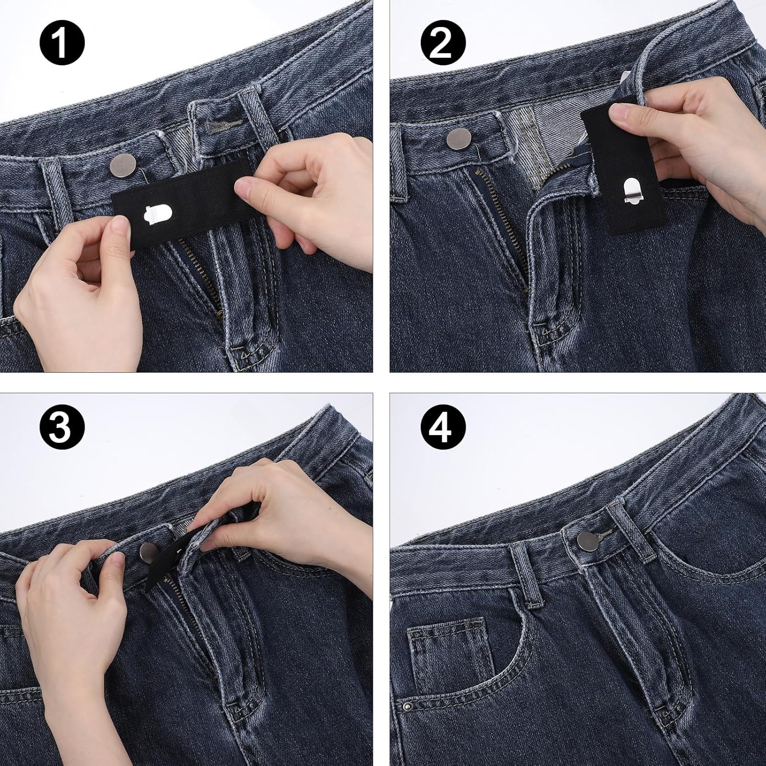 Xinjoduz 8 pcs Black Hook Waist Band Extenders, Pants Waist Extenders with Metal Hook Adjustable Waistband Extender for Men Women, Pants, Jeans, Skirts, Trousers Fasteners - Image 2