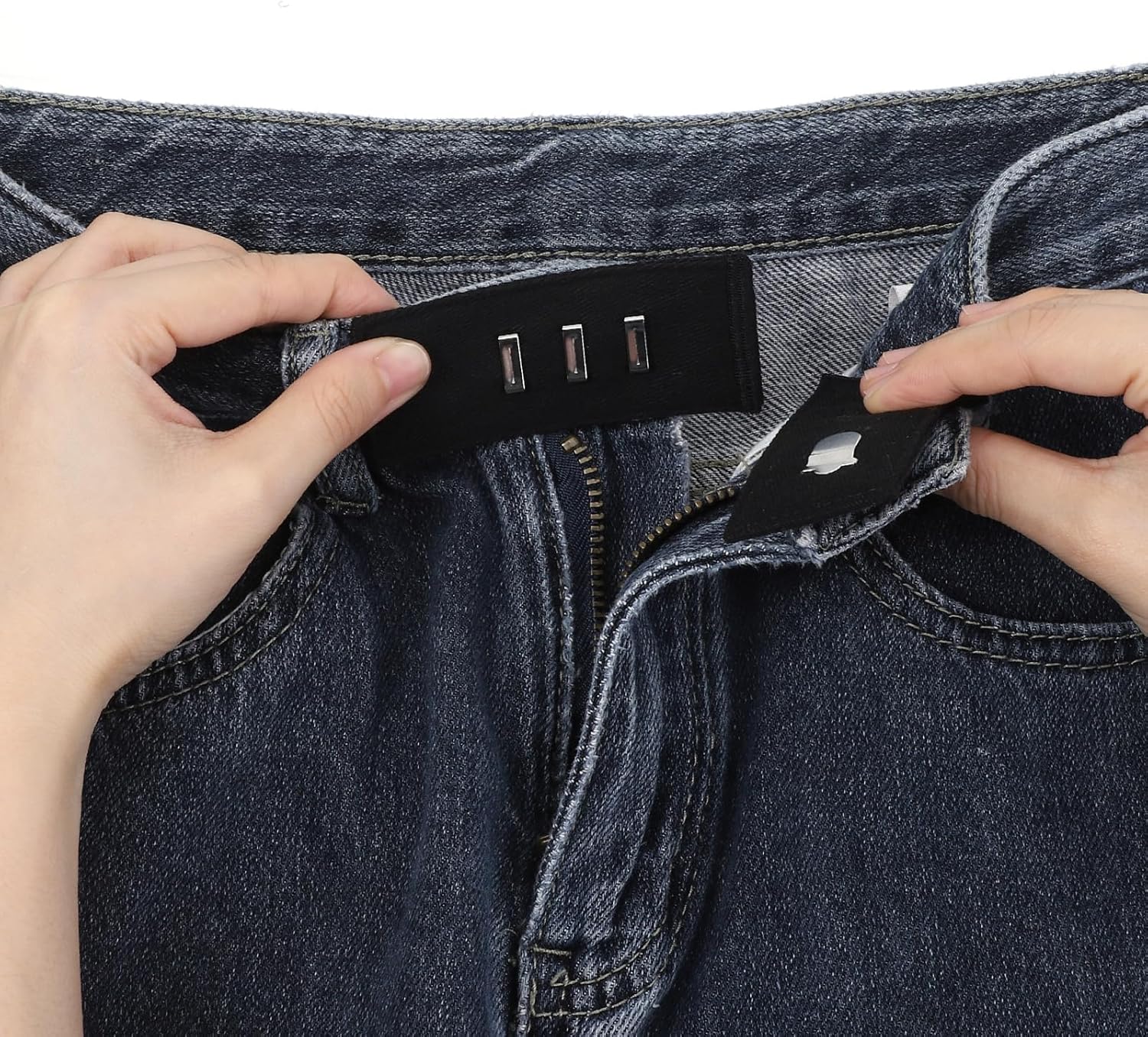 Xinjoduz 8 pcs Black Hook Waist Band Extenders, Pants Waist Extenders with Metal Hook Adjustable Waistband Extender for Men Women, Pants, Jeans, Skirts, Trousers Fasteners - Image 5