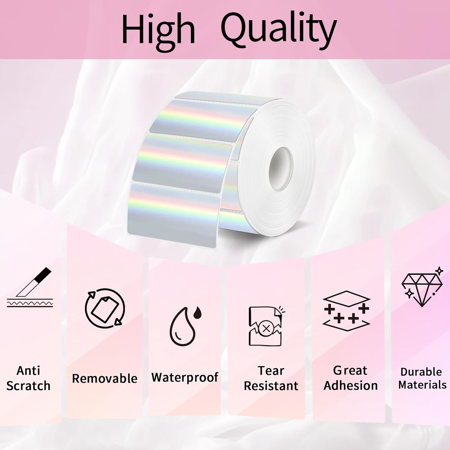 2x1 Inch Holographic Thermal Labels, Silver Glitter Thermal Printer Stickers, Waterproof Self-Adhesive Shipping Label Printer Sticker for Barcode, Name, Address, 300 Labels/Roll - Image 1