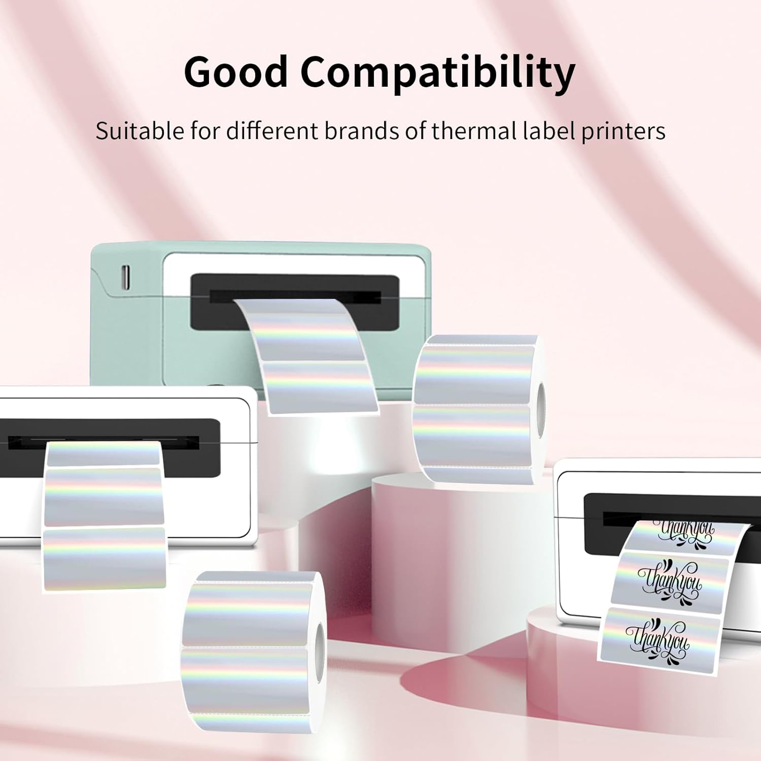 2x1 Inch Holographic Thermal Labels, Silver Glitter Thermal Printer Stickers, Waterproof Self-Adhesive Shipping Label Printer Sticker for Barcode, Name, Address, 300 Labels/Roll - Image 3
