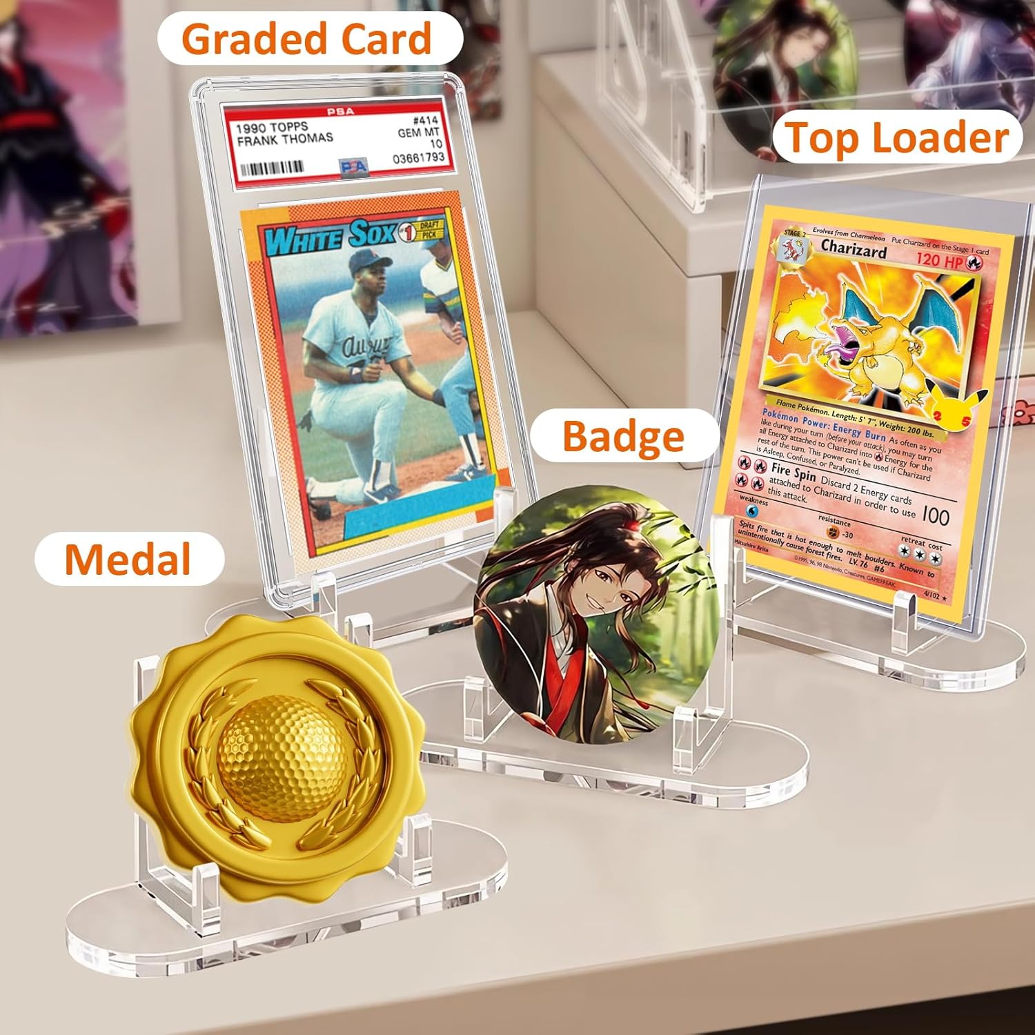 tutata Acrylic Trading Card Display Stand, 10 Pack Clear Card Stands, Card Stands for Sports Cards, Sports Card Holder, PSA Graded Card Display - Image 3