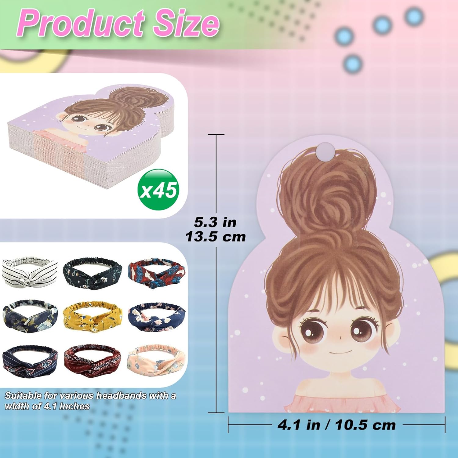 Homakover 45 Pcs Headband Display Cards, Headband Holder for Selling, Hair Bands Organizer Stand White Cardboard for Headbands, Ear Warmers, Hats and Scrunchies - Image 1
