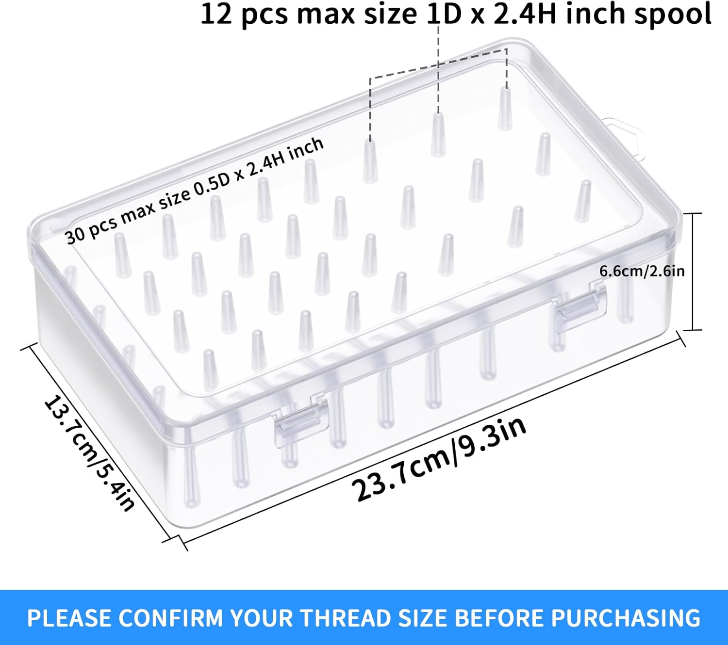 Homakover 42 Spools Sewing Thread Box Storage, Clear Plastic Thread Spools Holder, Embroidery Organizer Bobbins Storage Case, Portable Craft Organizer for Embroidery Quilting and Sewing Threads - Image 1