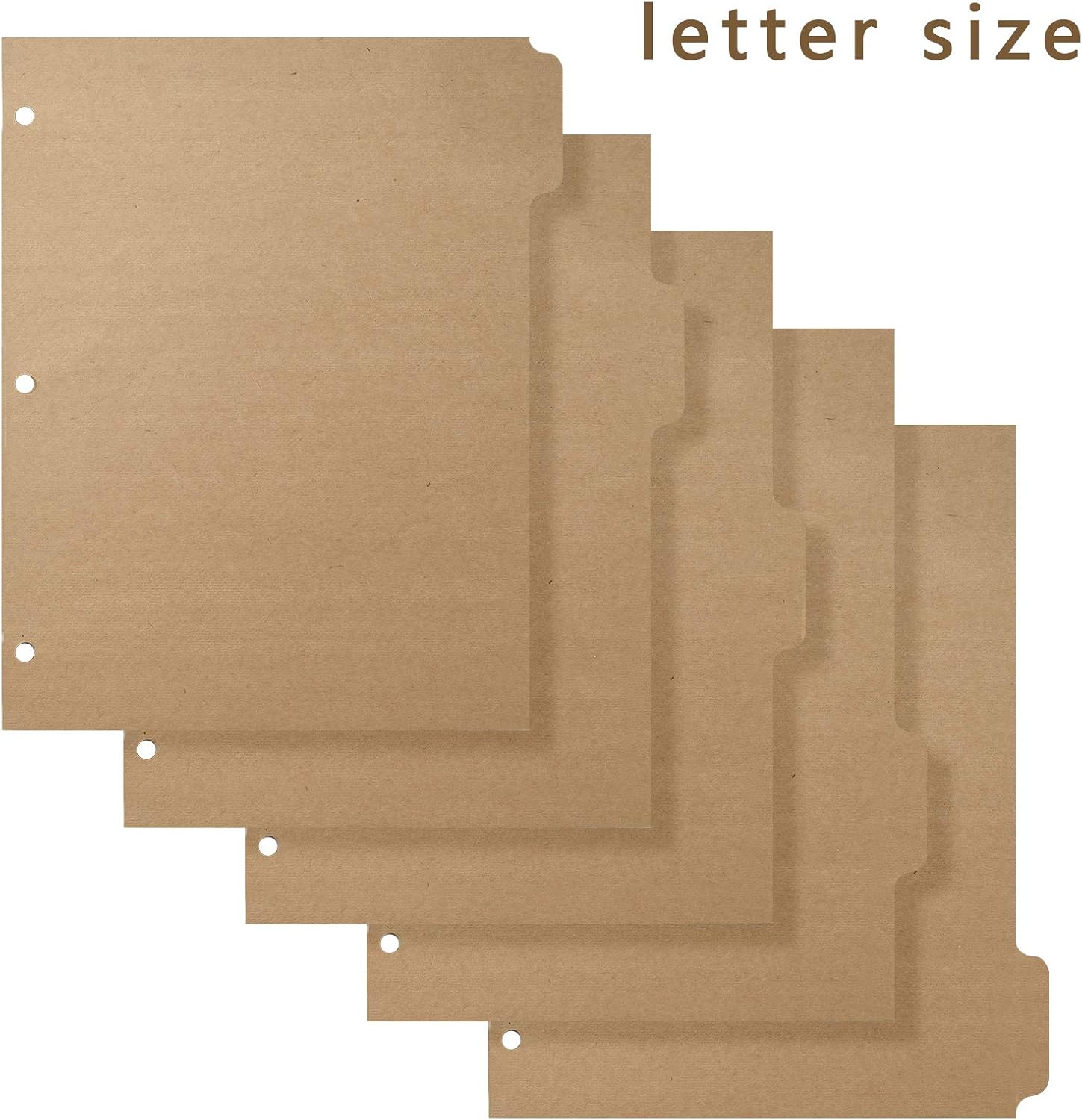 3 Ring Binder Dividers with 5-Tabs for Letter Size, 1/5 Cut, 3-Hole Punched, Blank Kraft Paper Index Dividers 8.5” x 11” for Extra Durable for College, Adults - Image 1