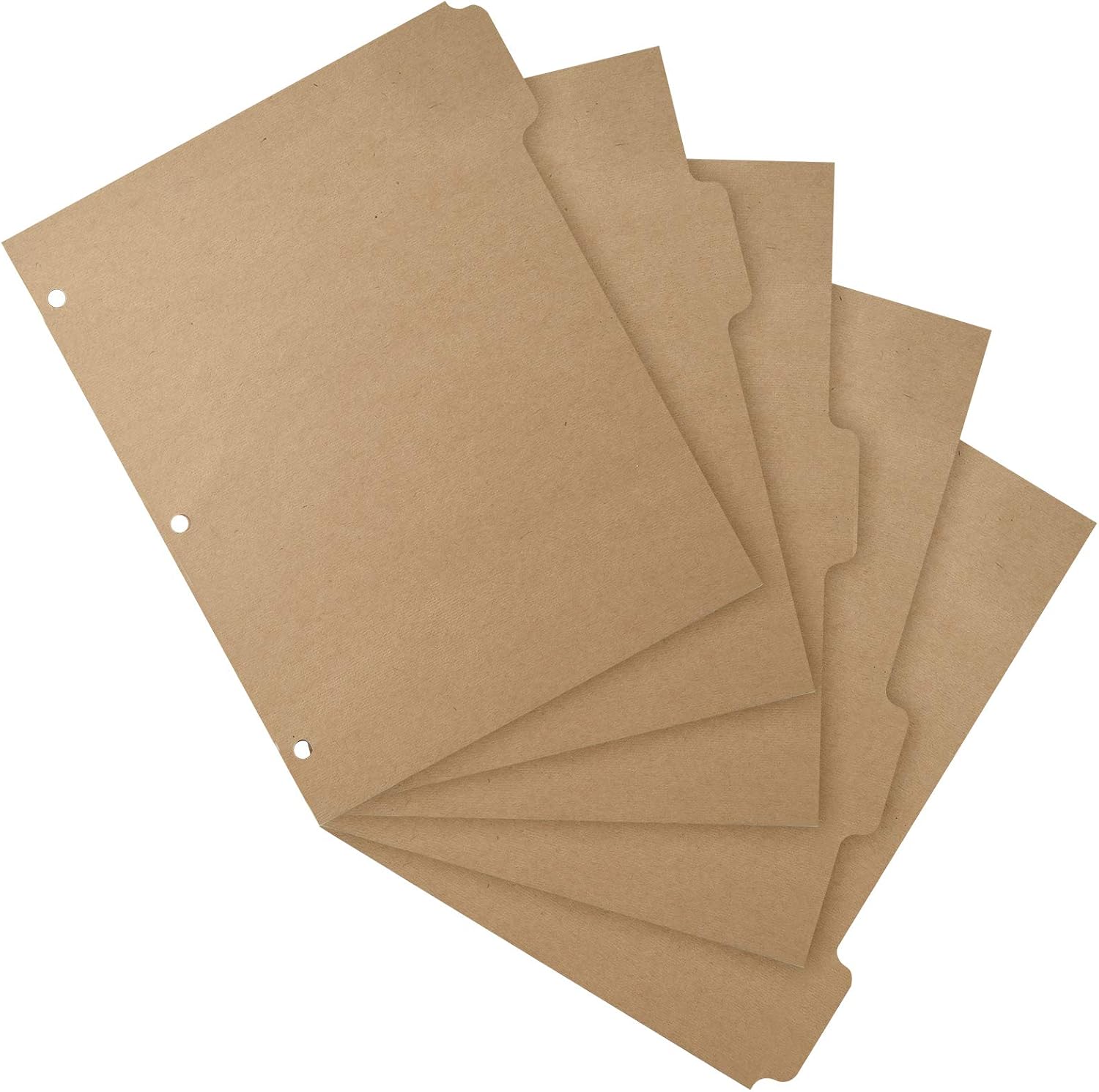 3 Ring Binder Dividers with 5-Tabs for Letter Size, 1/5 Cut, 3-Hole Punched, Blank Kraft Paper Index Dividers 8.5” x 11” for Extra Durable for College, Adults - Image 2