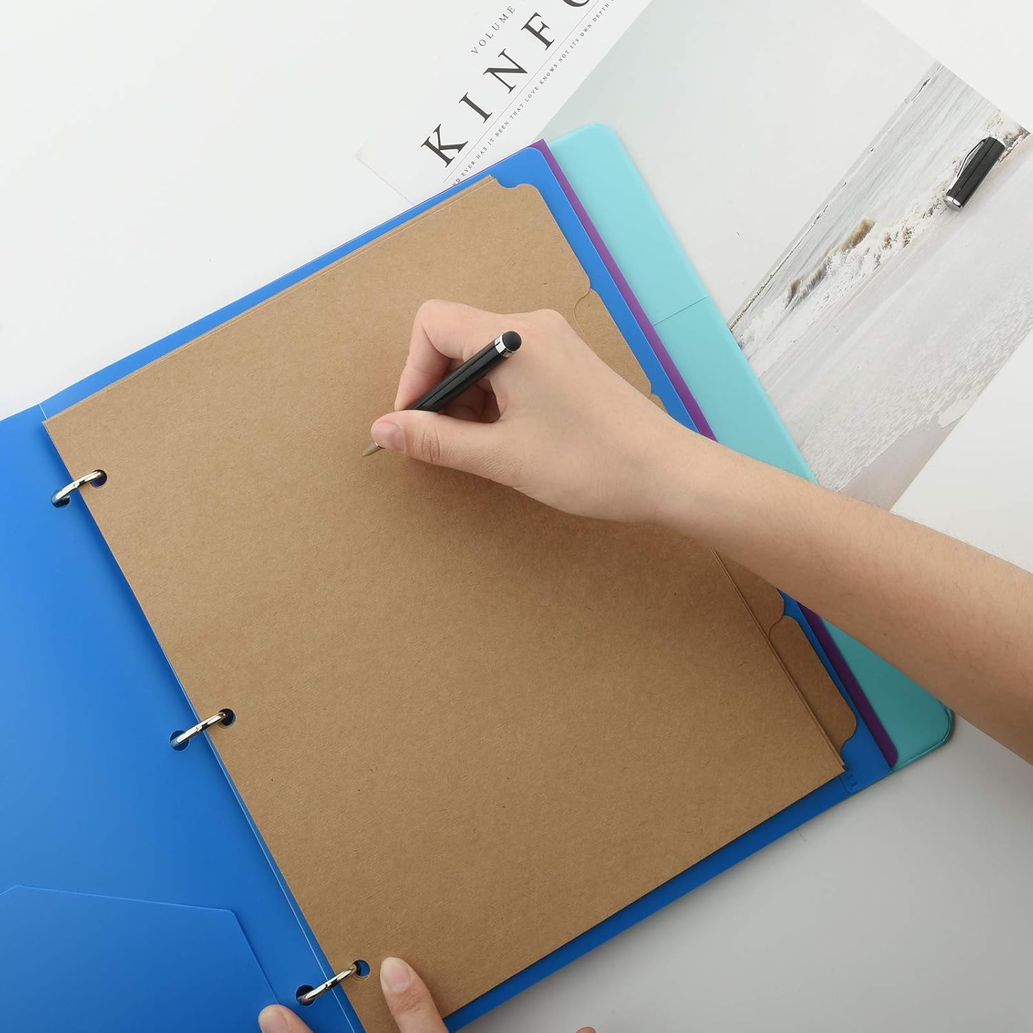 3 Ring Binder Dividers with 5-Tabs for Letter Size, 1/5 Cut, 3-Hole Punched, Blank Kraft Paper Index Dividers 8.5” x 11” for Extra Durable for College, Adults - Image 5