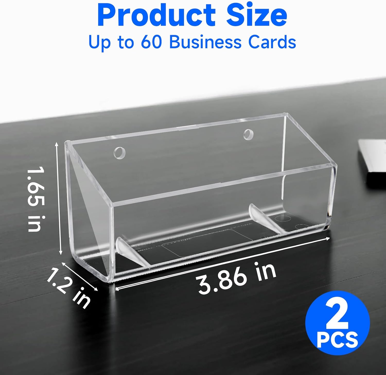 Acrylic Business Card Holder, 2 Pack Wall Mount Name Card Holder, Office Calling Cards Display Holder Stand, Visiting Cards Desktop Organizer for Wall Mount or Place on Desk, Fits 40-60 Business Cards - Image 1