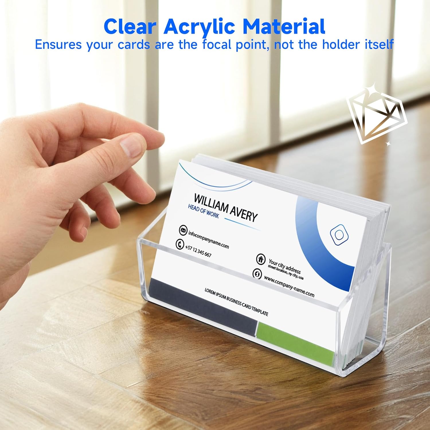 Acrylic Business Card Holder, 2 Pack Wall Mount Name Card Holder, Office Calling Cards Display Holder Stand, Visiting Cards Desktop Organizer for Wall Mount or Place on Desk, Fits 40-60 Business Cards - Image 3
