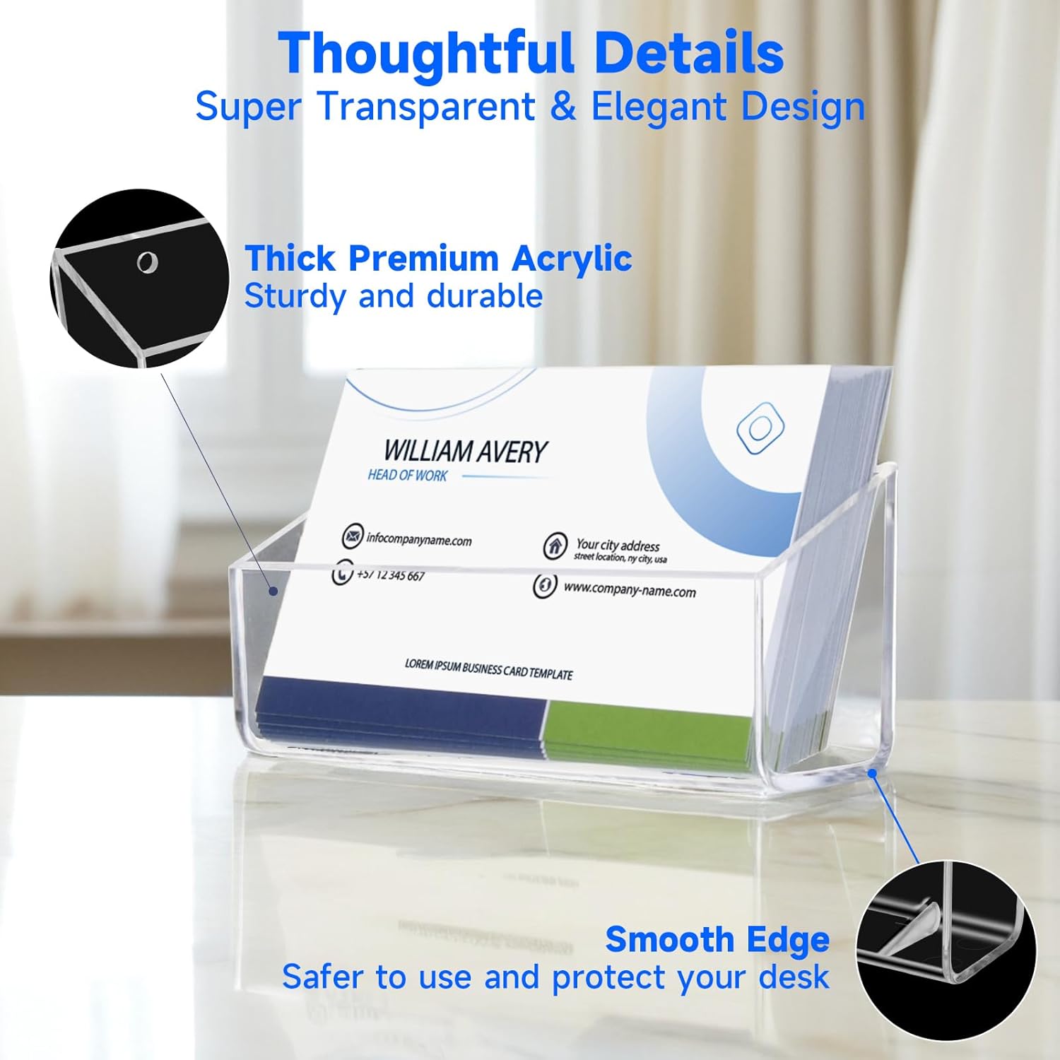 Acrylic Business Card Holder, 2 Pack Wall Mount Name Card Holder, Office Calling Cards Display Holder Stand, Visiting Cards Desktop Organizer for Wall Mount or Place on Desk, Fits 40-60 Business Cards - Image 4