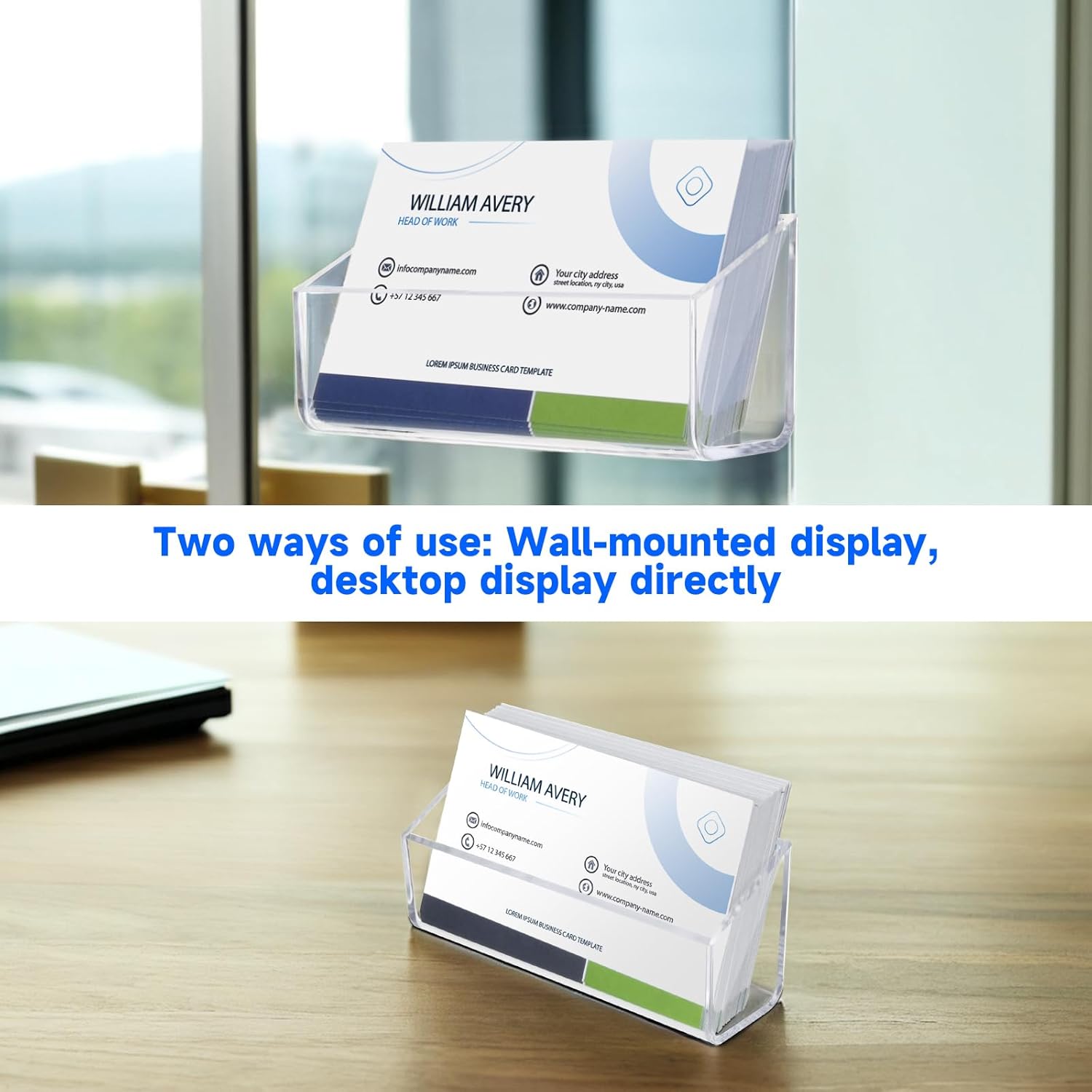Acrylic Business Card Holder, 2 Pack Wall Mount Name Card Holder, Office Calling Cards Display Holder Stand, Visiting Cards Desktop Organizer for Wall Mount or Place on Desk, Fits 40-60 Business Cards - Image 5