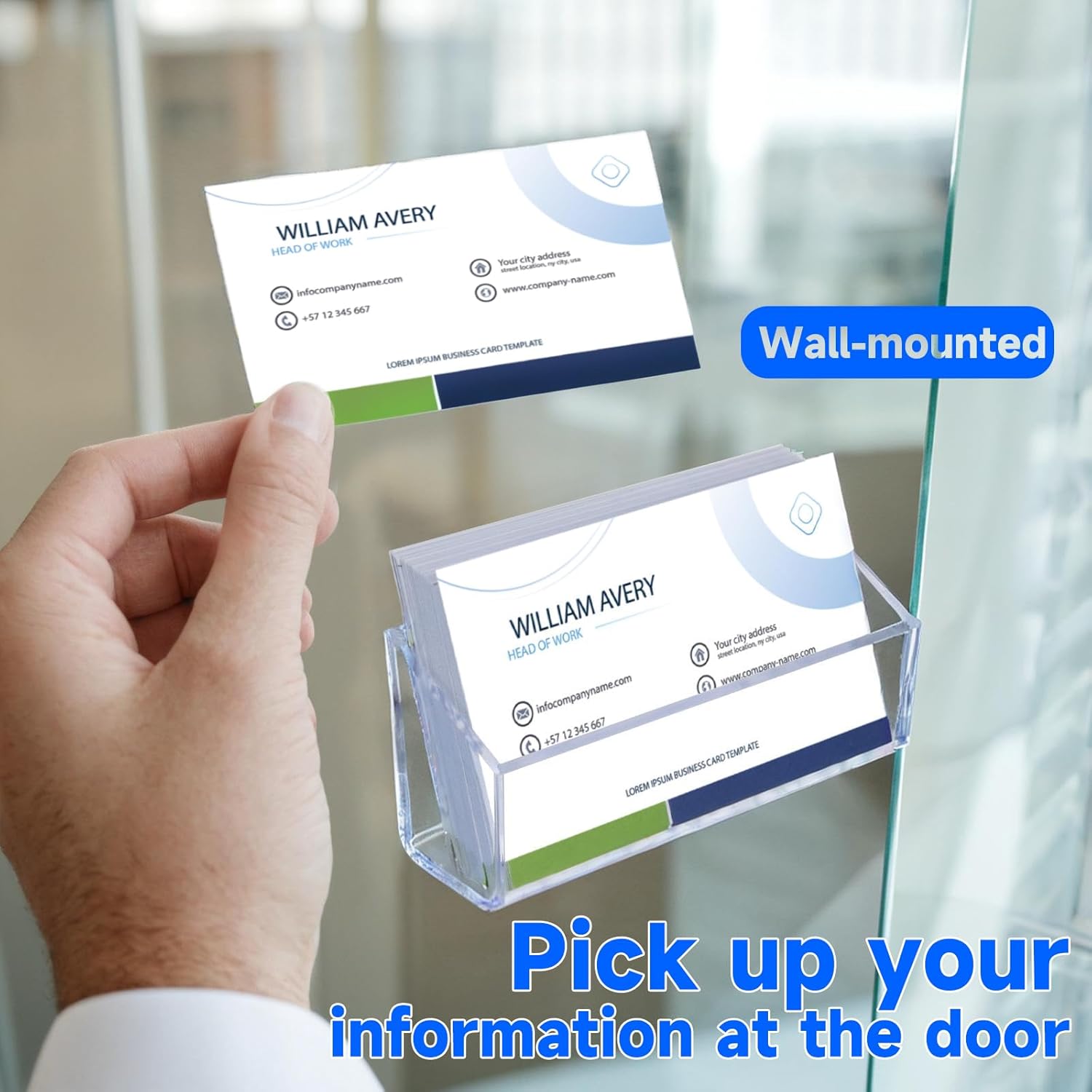 Acrylic Business Card Holder, 2 Pack Wall Mount Name Card Holder, Office Calling Cards Display Holder Stand, Visiting Cards Desktop Organizer for Wall Mount or Place on Desk, Fits 40-60 Business Cards - Image 6