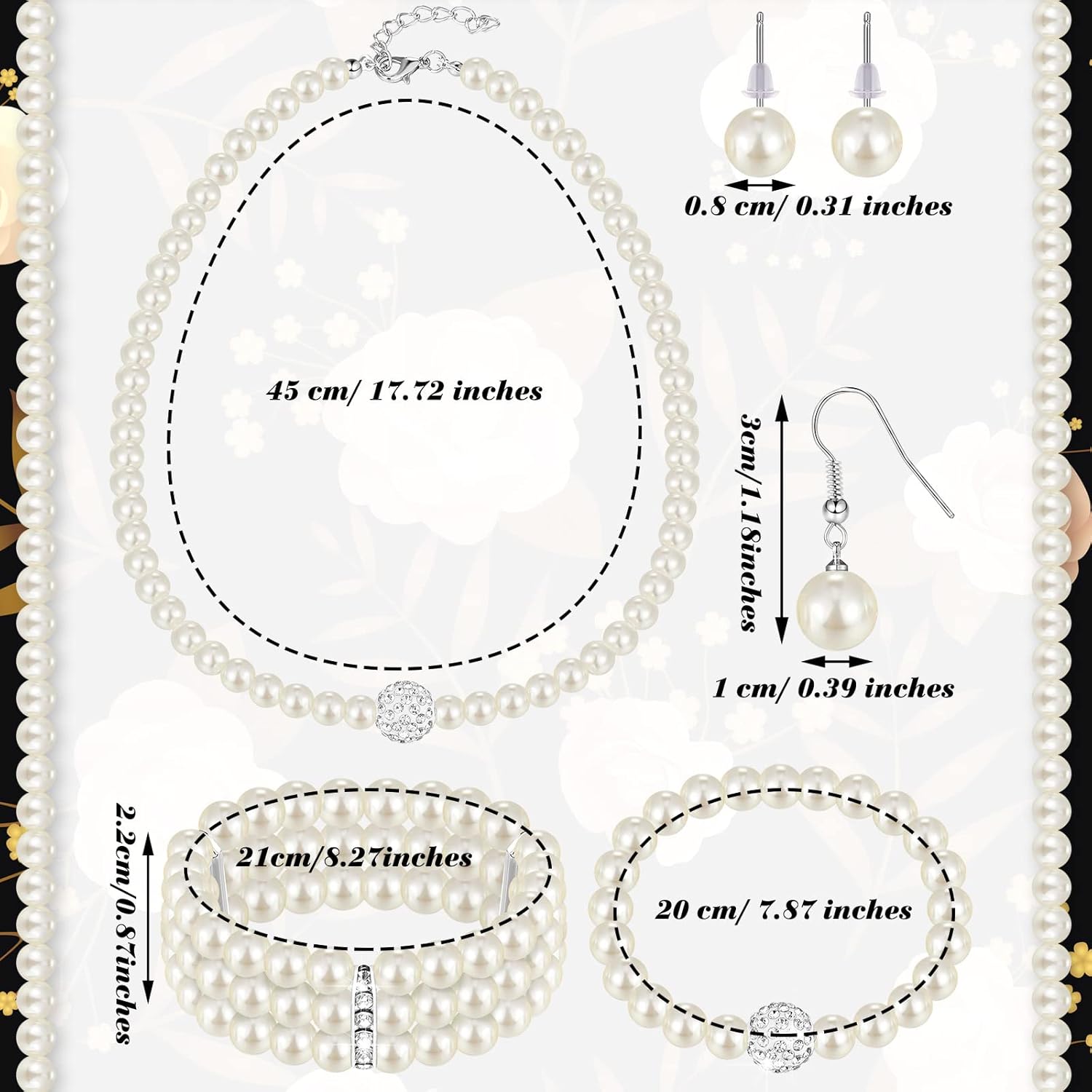 Glenmal Pearl Rhinestone Jewelry Set for Women Pearl Necklace Bracelet Earrings for Wedding Birthday Bridal Shower Tea Party - Image 2