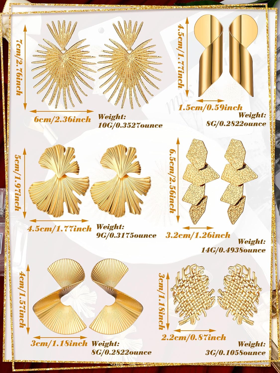 Glenmal 6 Pair Gold Statement Earrings for Women Large Gold Geometric Earrings Woven Twisted Leaf Earring Jewelry Gift - Image 2