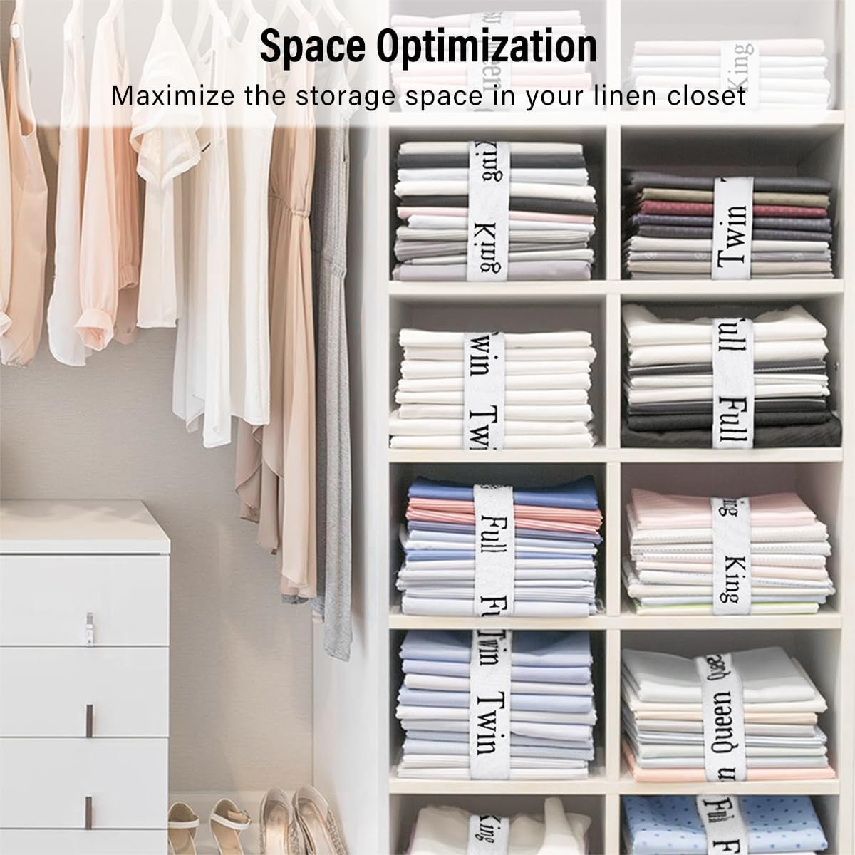 CONLI 8 Pack Bed Sheet Organizer Straps Sheet Organizer Bands for Closet,Storage Label Bands,Flexible Elastic Band for Sheet Maximize Your Storage Space (Full) - Image 3