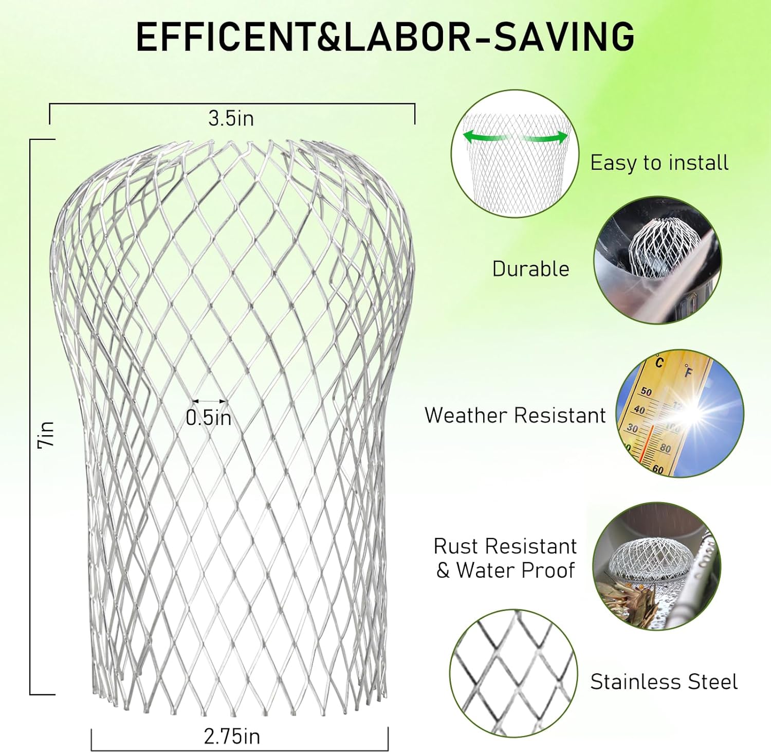 CONLI 8 Pack Gutter Guard, 3.5 Inch Expandable Aluminum Downspout Filter, Leaf Guards for Gutters, Gutter Downpipe Guard for Preventing Blockage from Leaves, Debris - Image 2