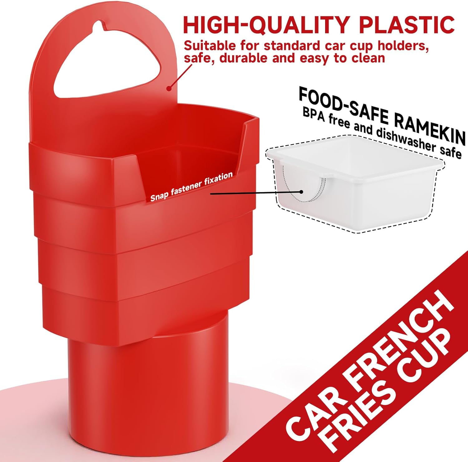 French Fry Holder and Dip Sauce Holder Set for Car, Mini Sauce Holder for On-The-Go Snacking, Idea for Men and Women Stocking Stuffer, for Holiday Present (Red) - Image 3
