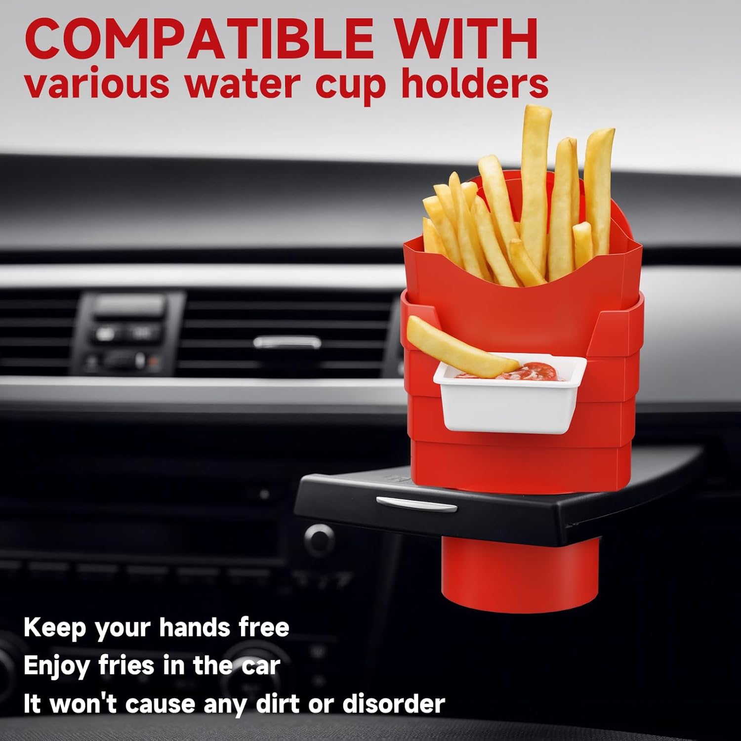 French Fry Holder and Dip Sauce Holder Set for Car, Mini Sauce Holder for On-The-Go Snacking, Idea for Men and Women Stocking Stuffer, for Holiday Present (Red) - Image 4