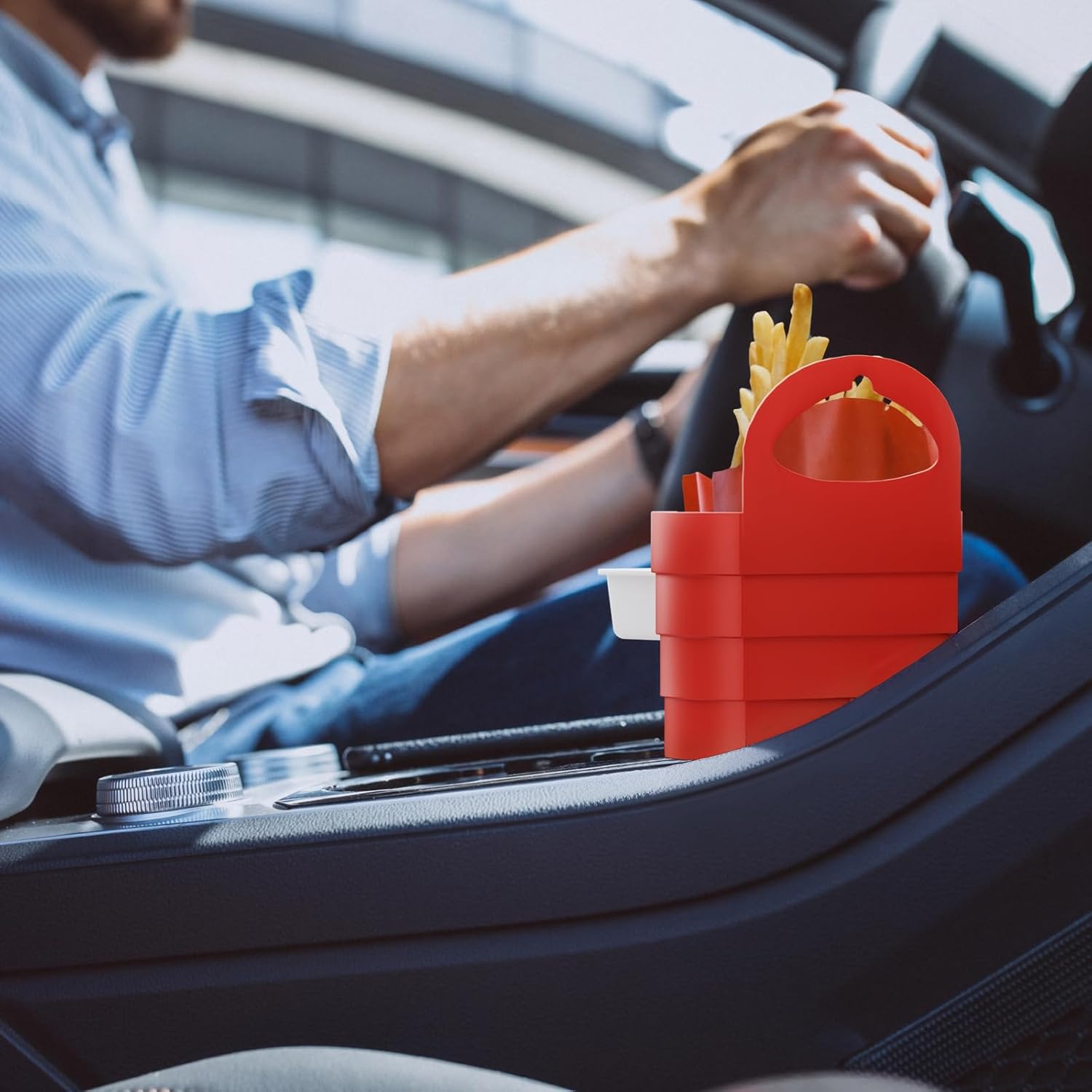 French Fry Holder and Dip Sauce Holder Set for Car, Mini Sauce Holder for On-The-Go Snacking, Idea for Men and Women Stocking Stuffer, for Holiday Present (Red) - Image 6
