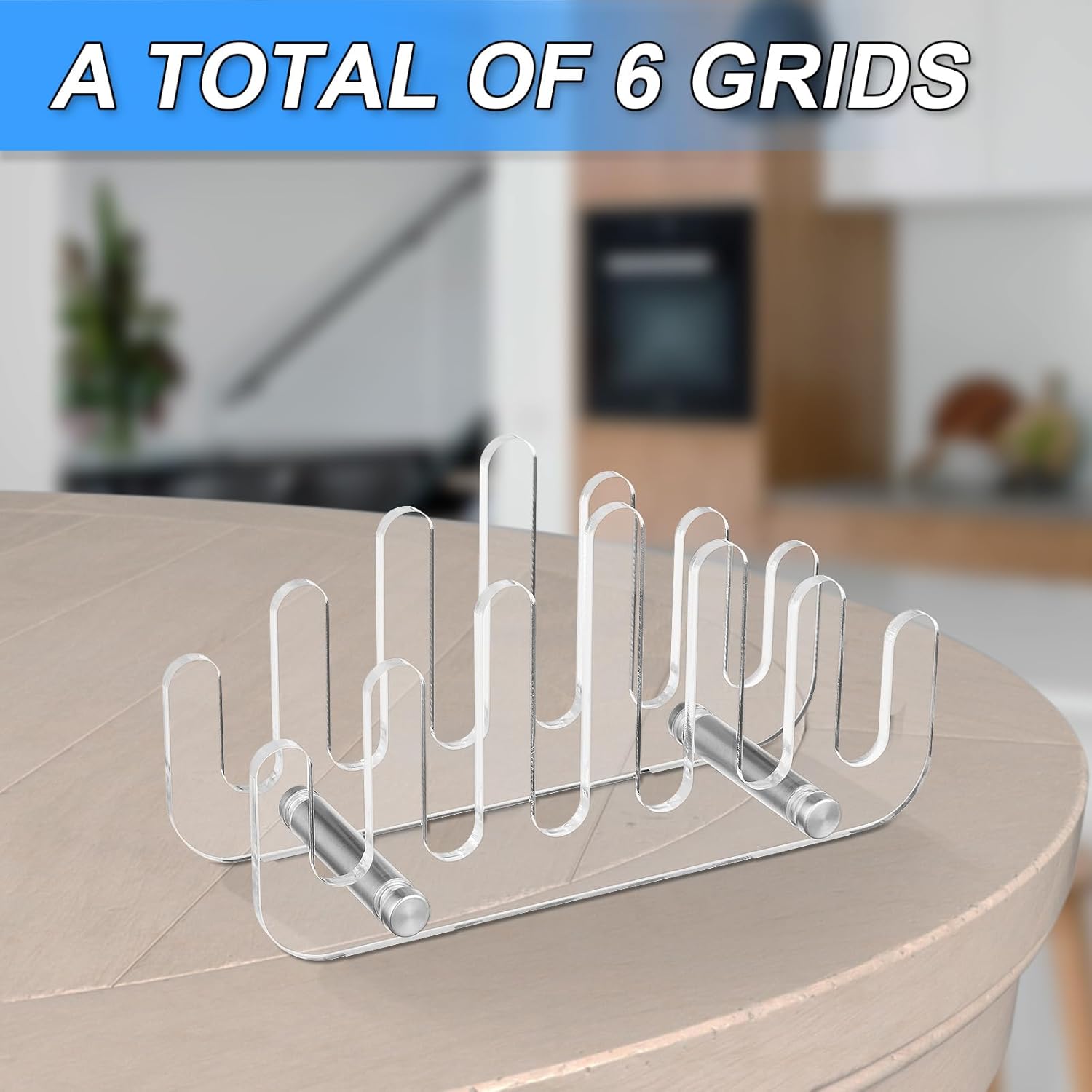 Clear Acrylic Coaster Holder, 6 Grids Anti Slip Coaster Organizer Perfect for Square or Round Coaster Sets, Hold 6 Coasters (Holder Only) - Image 3