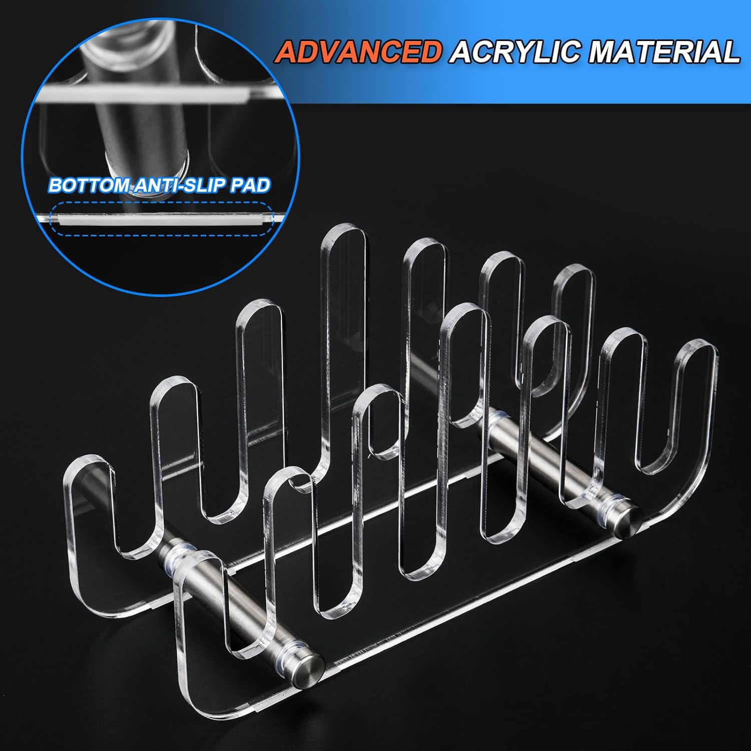 Clear Acrylic Coaster Holder, 6 Grids Anti Slip Coaster Organizer Perfect for Square or Round Coaster Sets, Hold 6 Coasters (Holder Only) - Image 5
