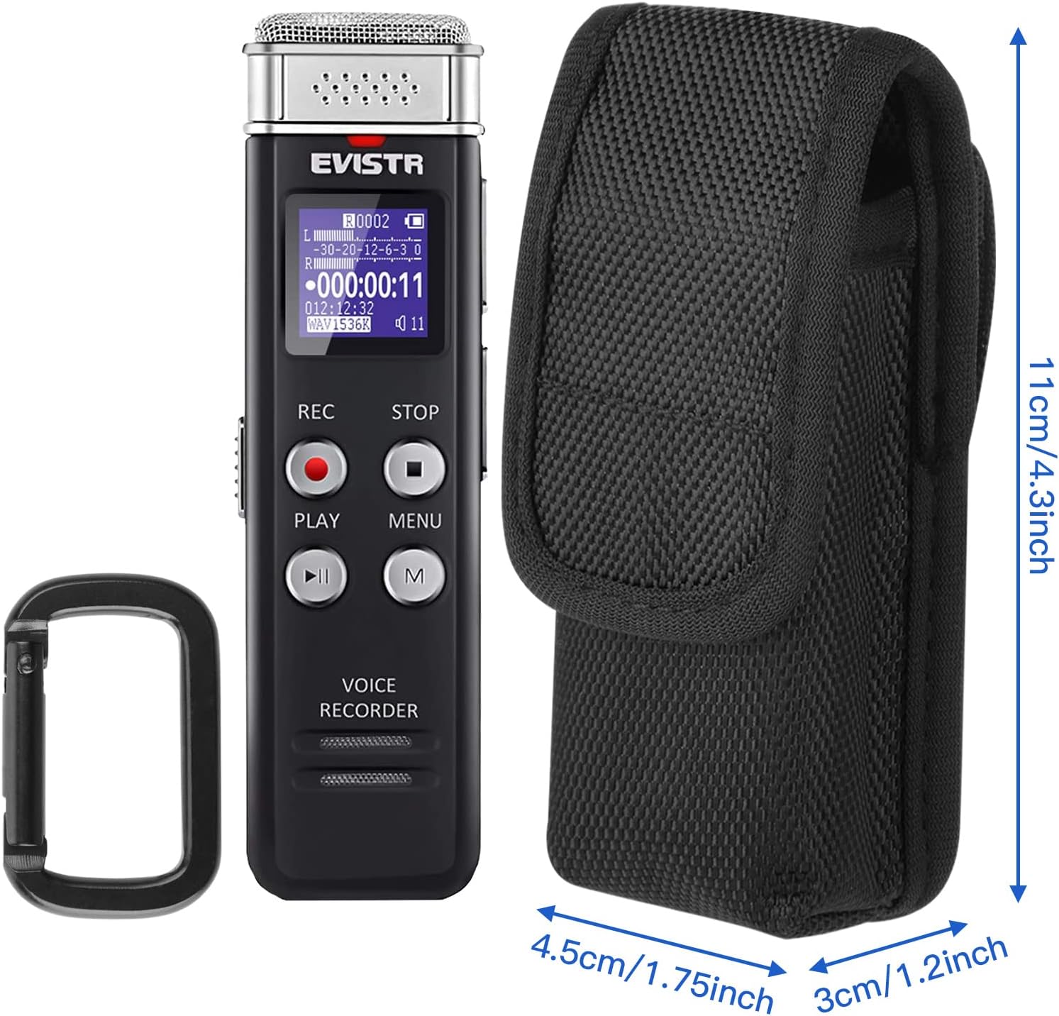 1680D Carrying Case for Digital Voice Recorders, Hard Bag with Carabiner for EVISTR 16GB, Sony ICD-UX570, PX370/470/560 Digital Voice Recorder, USB, MP3 - Image 1