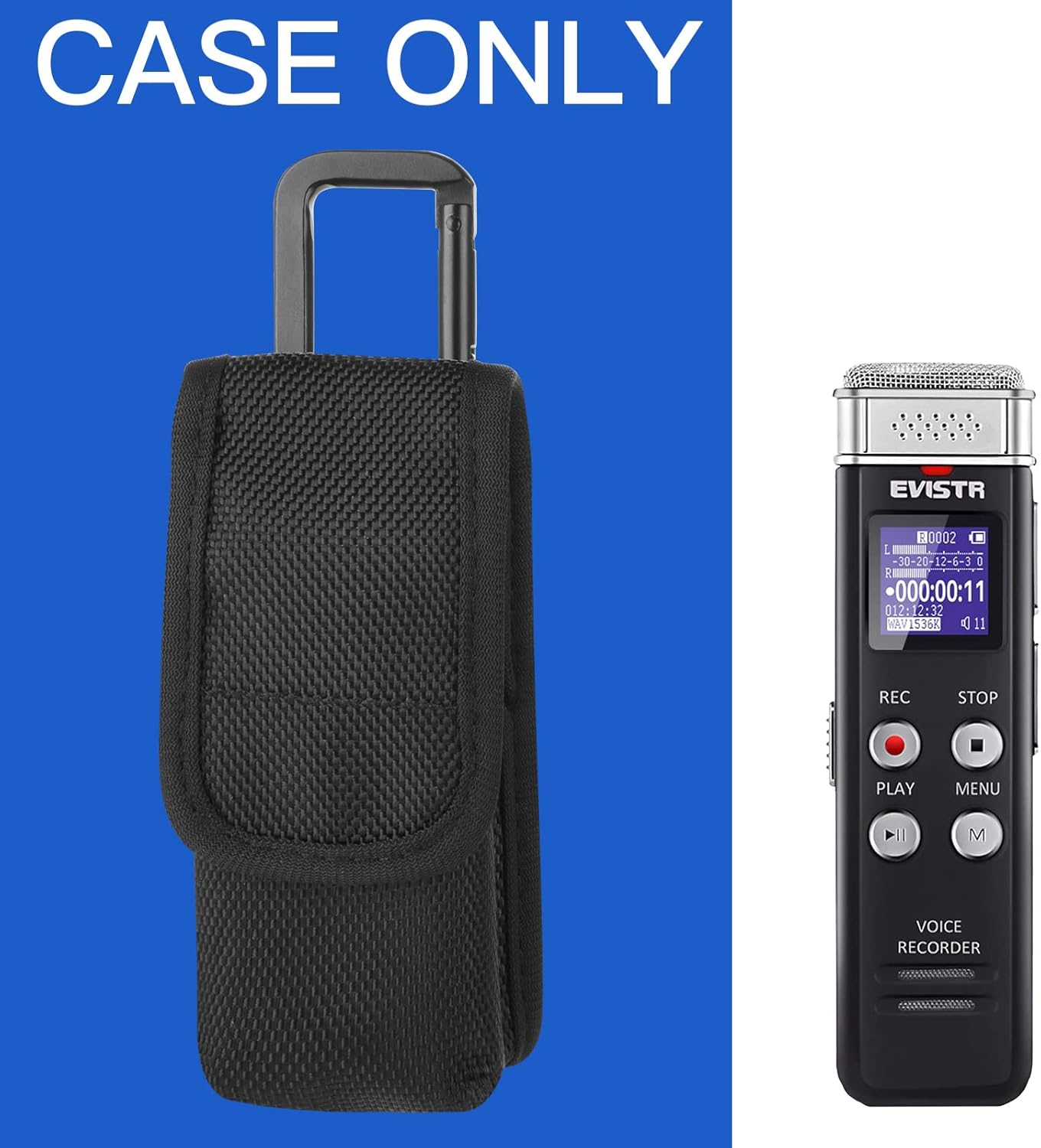 1680D Carrying Case for Digital Voice Recorders, Hard Bag with Carabiner for EVISTR 16GB, Sony ICD-UX570, PX370/470/560 Digital Voice Recorder, USB, MP3 - Image 3