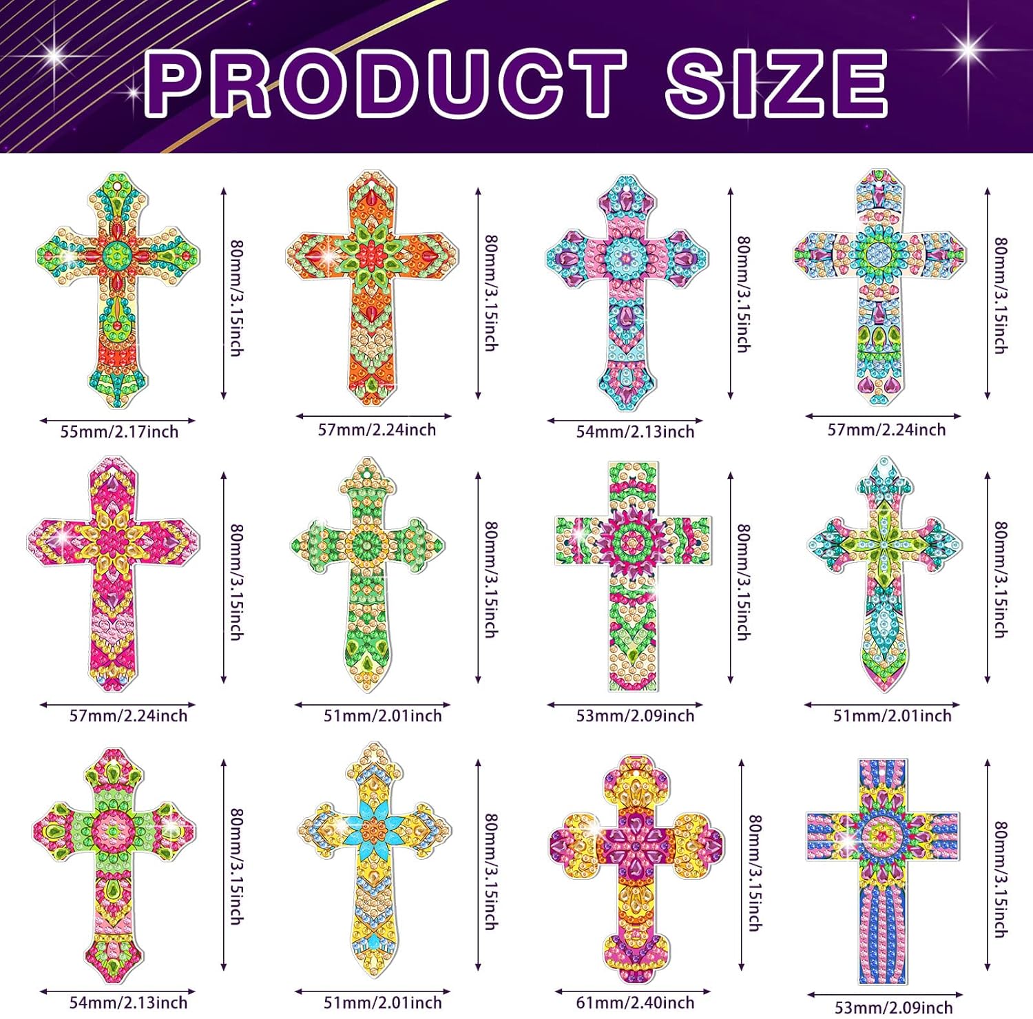 Glenmal 12 Pcs Easter Diamond Painting Keychains Cross Diamond Art Keychains Kits for Adults Religious Crosses Ornaments 5D Key Chain Christian Rhinestones Bookmarks Key Rings for DIY Crafts Gifts - Image 3