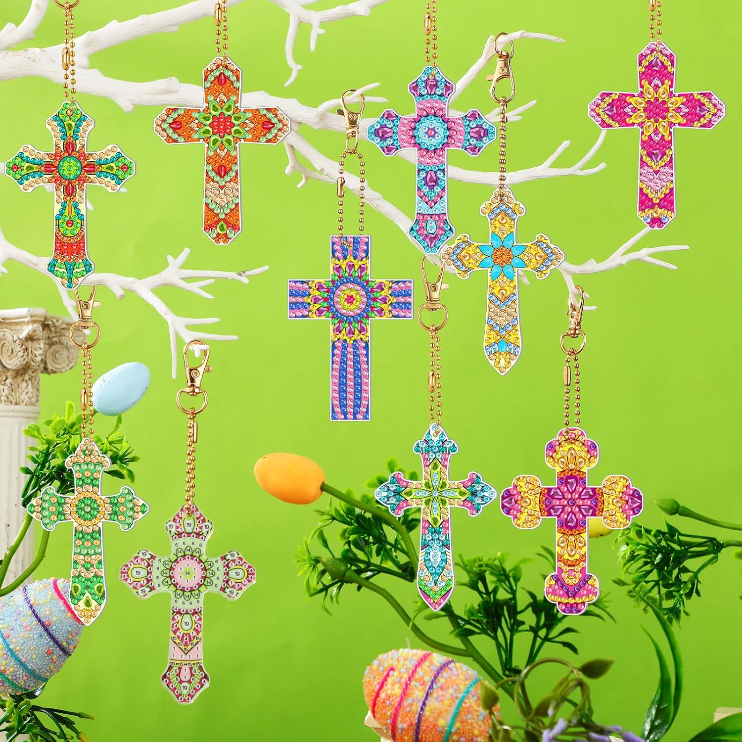 Glenmal 12 Pcs Easter Diamond Painting Keychains Cross Diamond Art Keychains Kits for Adults Religious Crosses Ornaments 5D Key Chain Christian Rhinestones Bookmarks Key Rings for DIY Crafts Gifts - Image 5