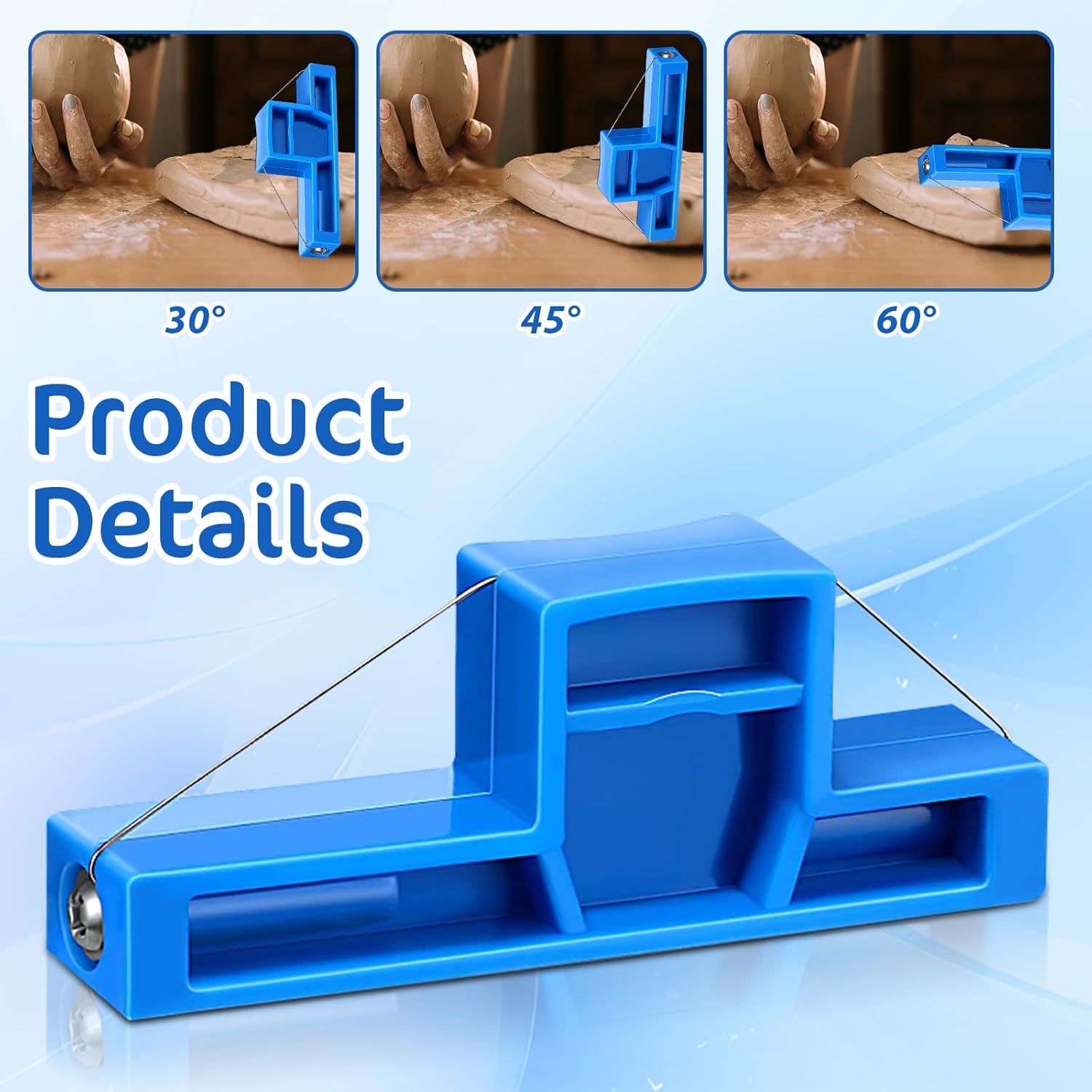 Xindojuz Angle Cutting Clay Tool, Steel Wire Bevel Cutter Small Pottery Angle Clay Trimming Tools Plastic Ceramic Wire Small Pottery Cutter for Ceramics and Sculpting (Blue, 2.76×1.1×0.59 Inch) - Image 2
