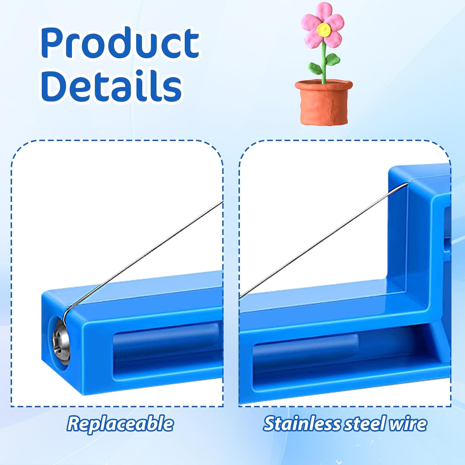 Xindojuz Angle Cutting Clay Tool, Steel Wire Bevel Cutter Small Pottery Angle Clay Trimming Tools Plastic Ceramic Wire Small Pottery Cutter for Ceramics and Sculpting (Blue, 2.76×1.1×0.59 Inch) - Image 3