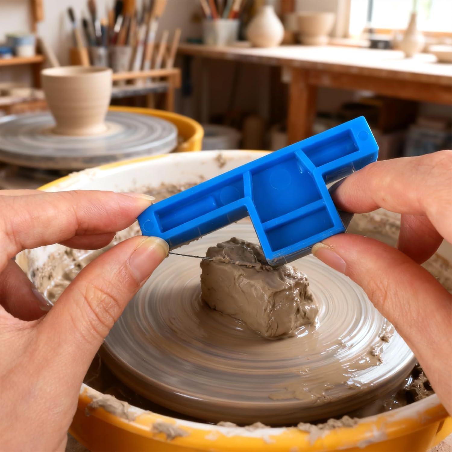 Xindojuz Angle Cutting Clay Tool, Steel Wire Bevel Cutter Small Pottery Angle Clay Trimming Tools Plastic Ceramic Wire Small Pottery Cutter for Ceramics and Sculpting (Blue, 2.76×1.1×0.59 Inch) - Image 5