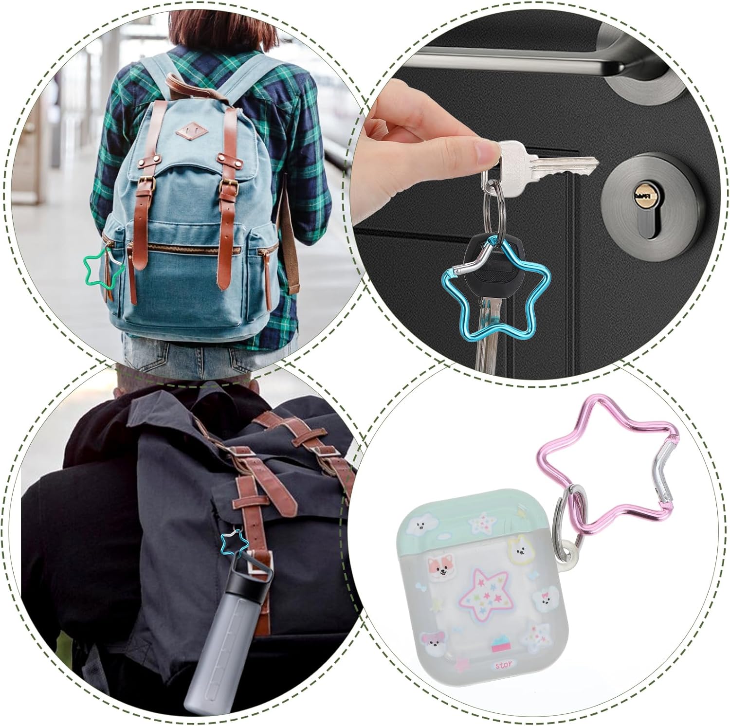 Xindojuz 10 PCS Aluminum Star Shape Carabiner Clip, Multicolor Spring Snap Hook Star Shaped Carabiner Keyring Holder Carabiners Keychain Outdoor Accessories for Camping, Hiking, Traveling (1.8 Inch) - Image 4