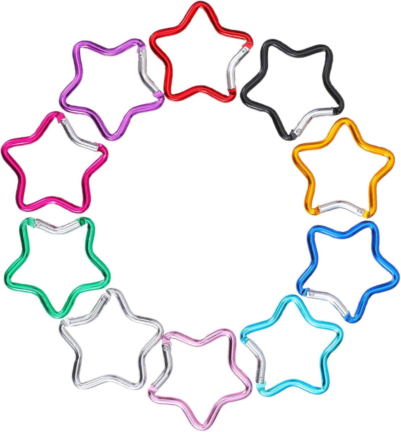 Xindojuz 10 PCS Aluminum Star Shape Carabiner Clip, Multicolor Spring Snap Hook Star Shaped Carabiner Keyring Holder Carabiners Keychain Outdoor Accessories for Camping, Hiking, Traveling (1.8 Inch) - Image 6