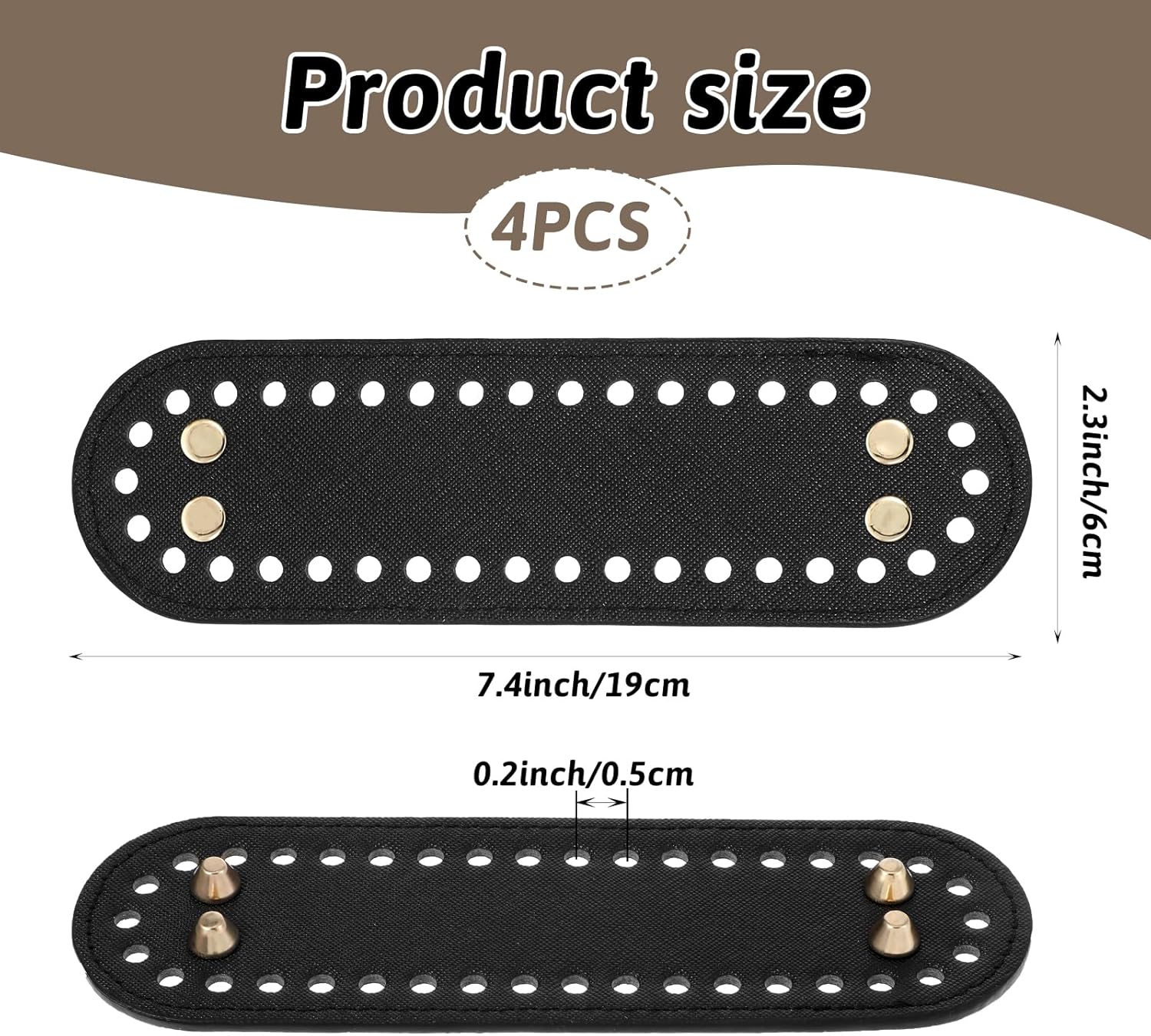 4 Pcs Black Purse Bottom for Crochet Bag Base Pu Leather Bag Bottom Base Leather Long Oval Purse Bottoms Making Supplies with Holes for DIY Crochet Bags Shoulder Bags Craft Making (Black) - Image 1