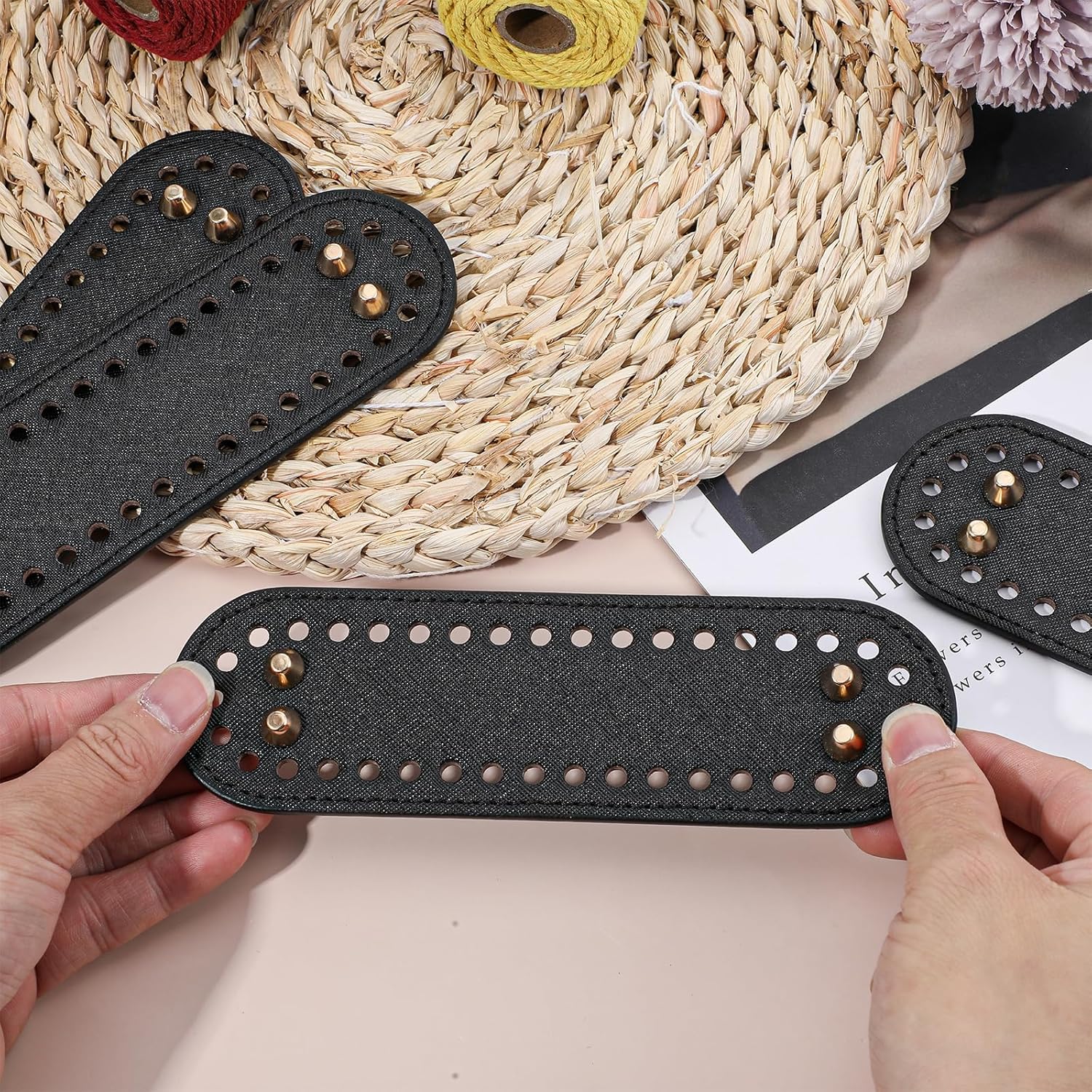 4 Pcs Black Purse Bottom for Crochet Bag Base Pu Leather Bag Bottom Base Leather Long Oval Purse Bottoms Making Supplies with Holes for DIY Crochet Bags Shoulder Bags Craft Making (Black) - Image 6