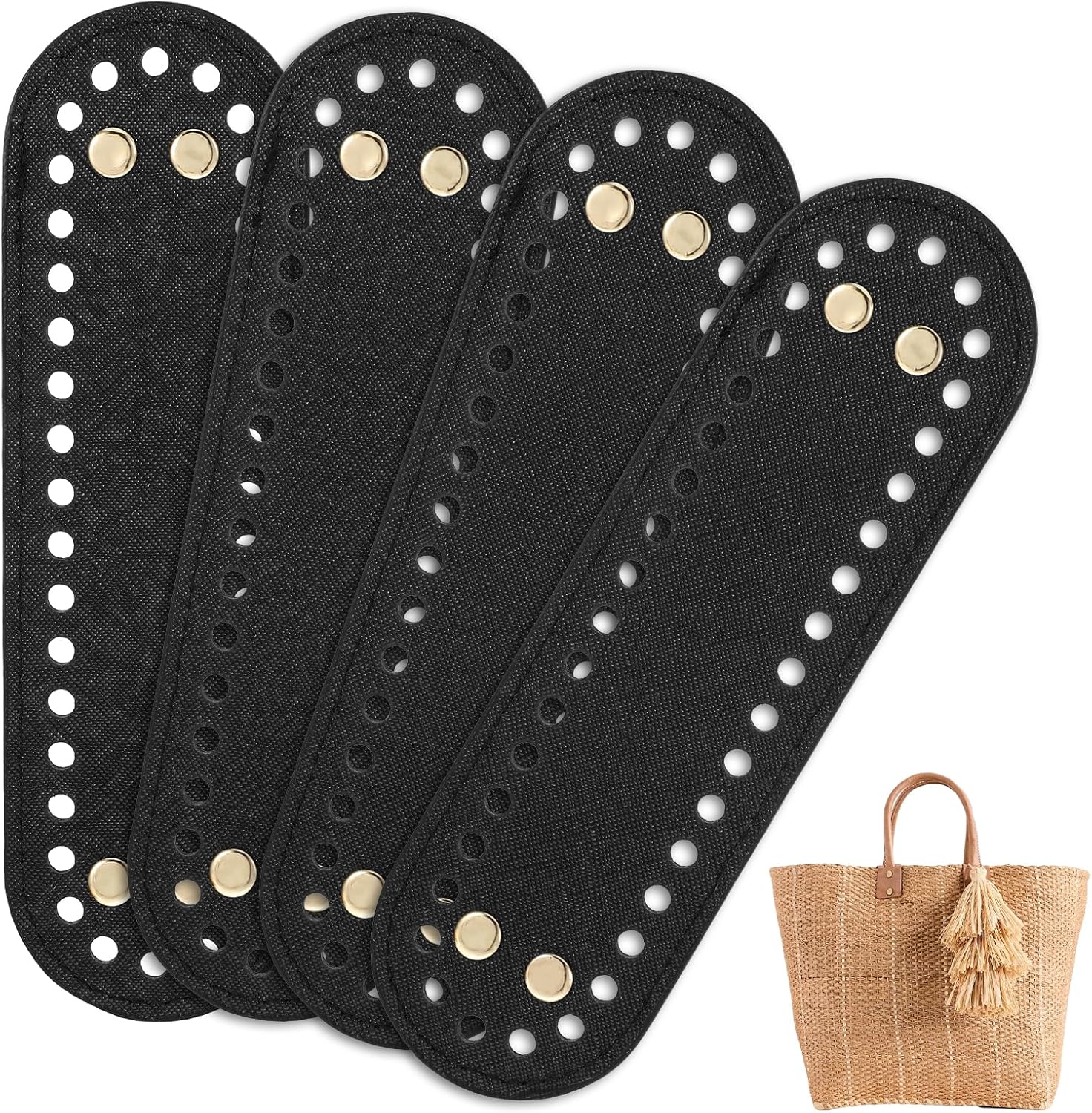 4 Pcs Black Purse Bottom for Crochet Bag Base Pu Leather Bag Bottom Base Leather Long Oval Purse Bottoms Making Supplies with Holes for DIY Crochet Bags Shoulder Bags Craft Making (Black) - Image 7