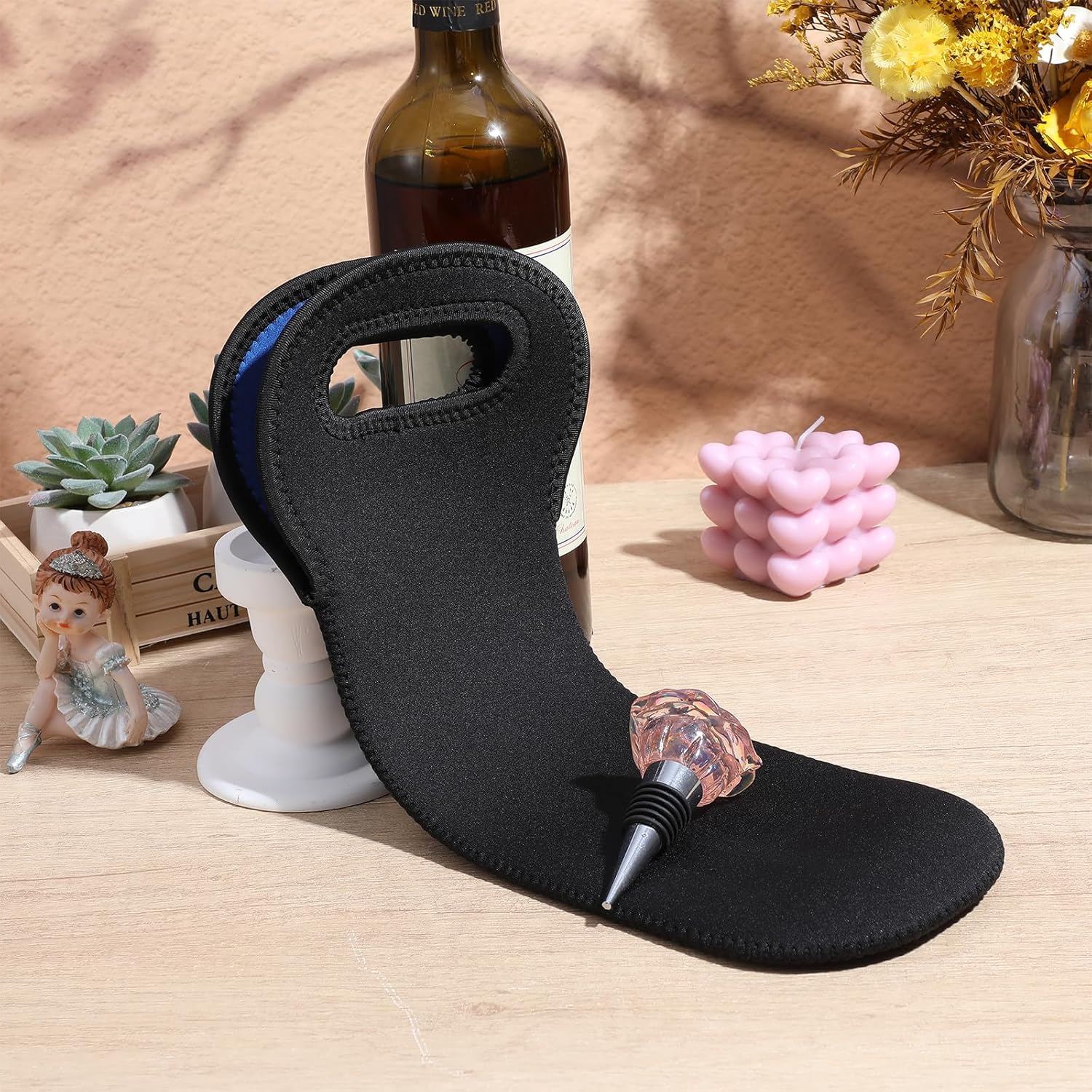 Wine Tote Carrier Bag, Insulated Wine Cooler Bag for Wines Beer Champagne Drinks Bottles, Portable Neoprene Material Wines bottle Tote Holders for Restaurant Travel Picnic Party (Blue, 37 × 15 cm) - Image 4