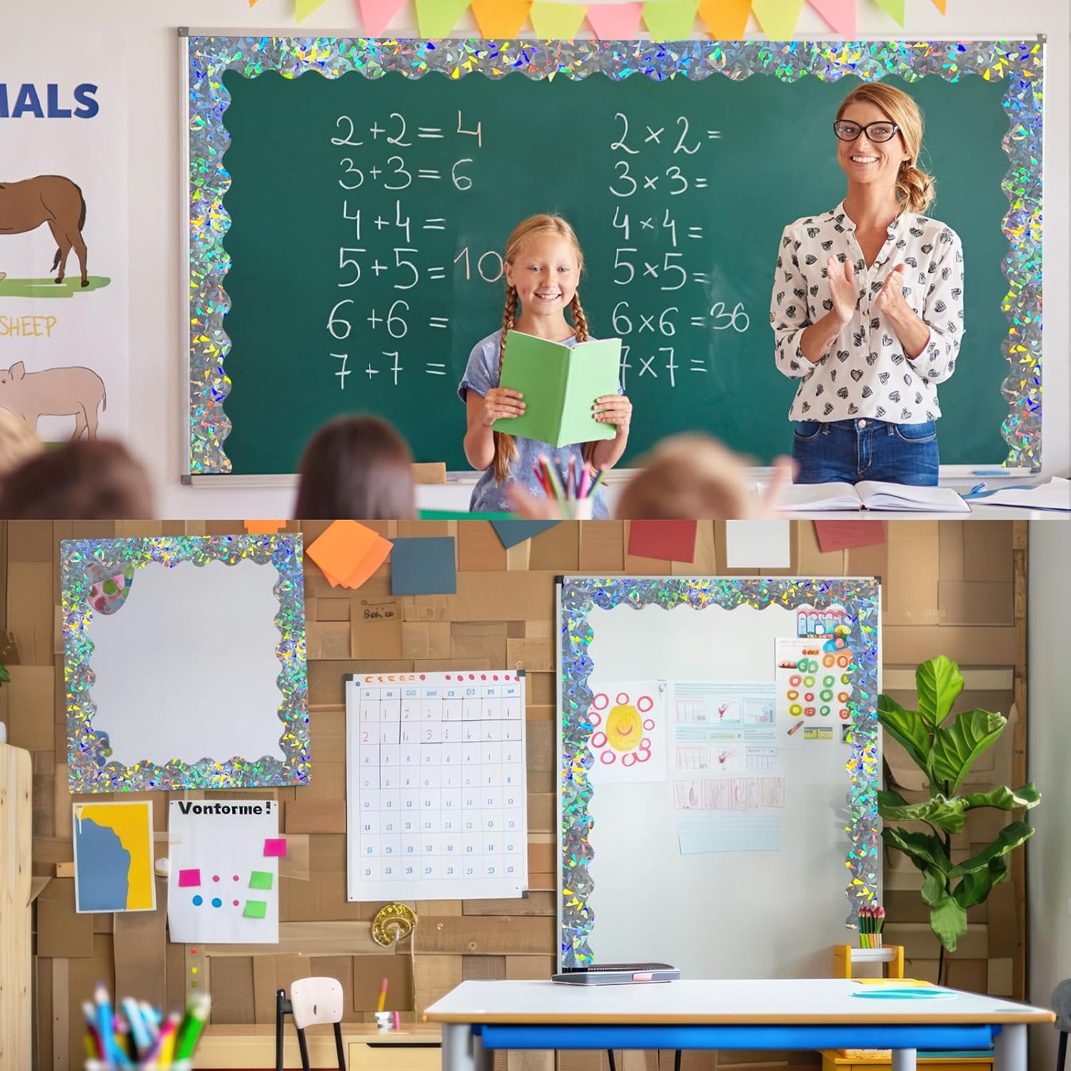 STARLIBOO 60 Feet Bulletin Board Borders, Holographic Scalloped Rolled Border Trim for School, Classroom & Offices - Image 3